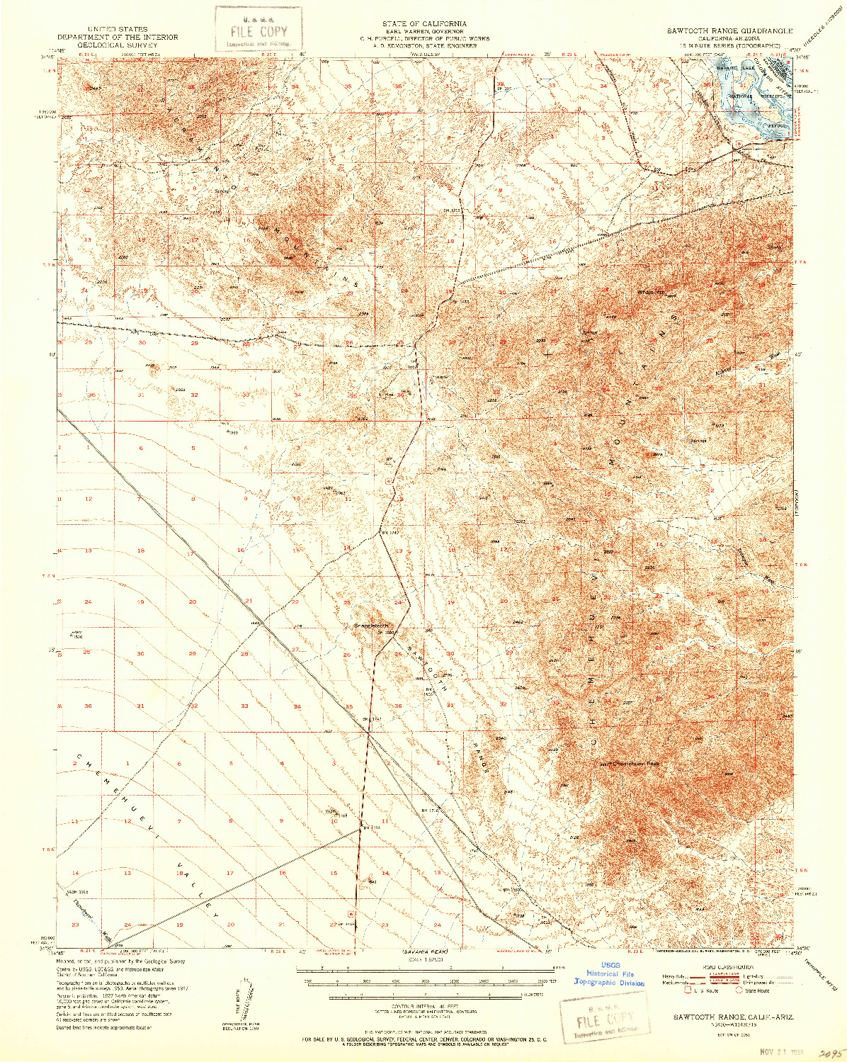 USGS 1:62500-SCALE QUADRANGLE FOR SAWTOOTH RANGE, CA 1951