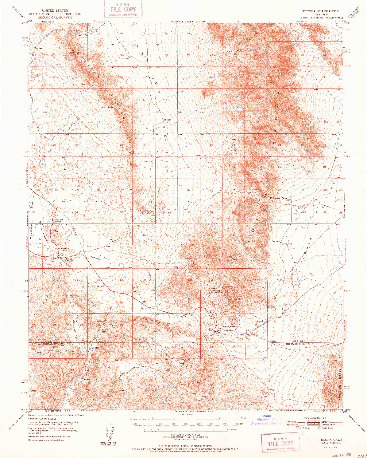 USGS 1:62500-SCALE QUADRANGLE FOR TECOPA, CA 1951