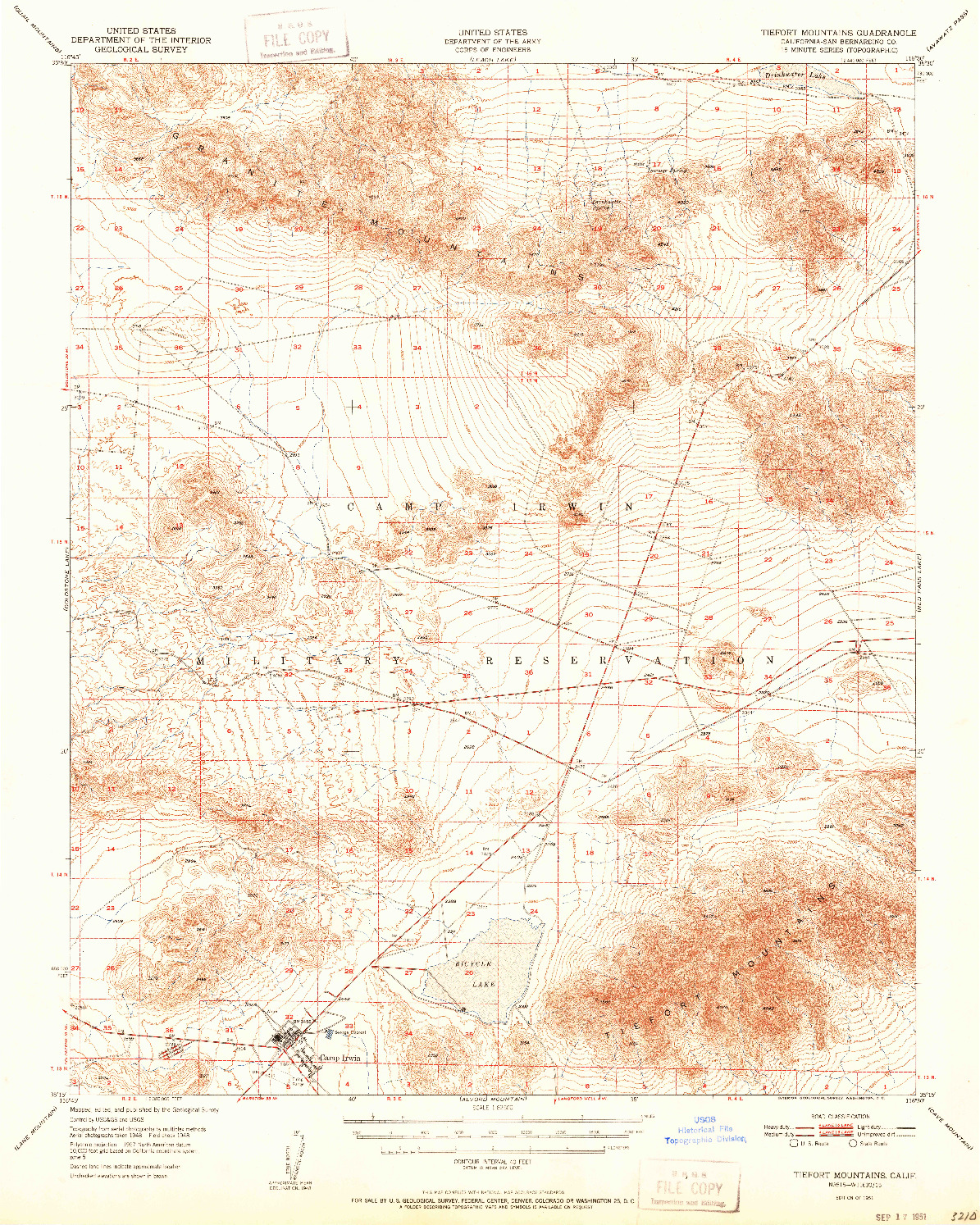 USGS 1:62500-SCALE QUADRANGLE FOR TIEFORT MOUNTAINS, CA 1951