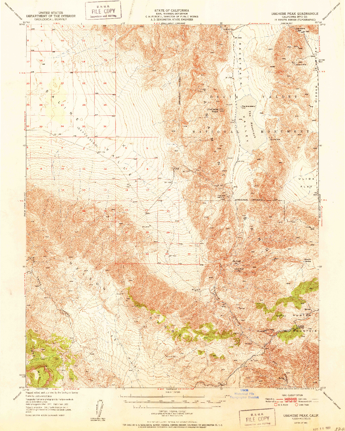 USGS 1:62500-SCALE QUADRANGLE FOR UBEHEBE PEAK, CA 1951