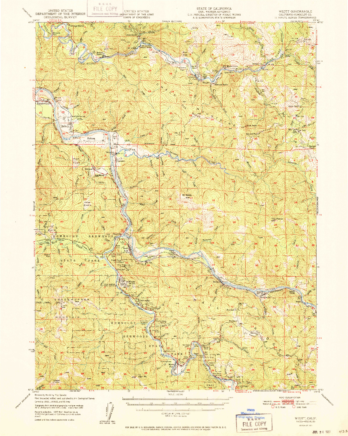USGS 1:62500-SCALE QUADRANGLE FOR WEOTT, CA 1951