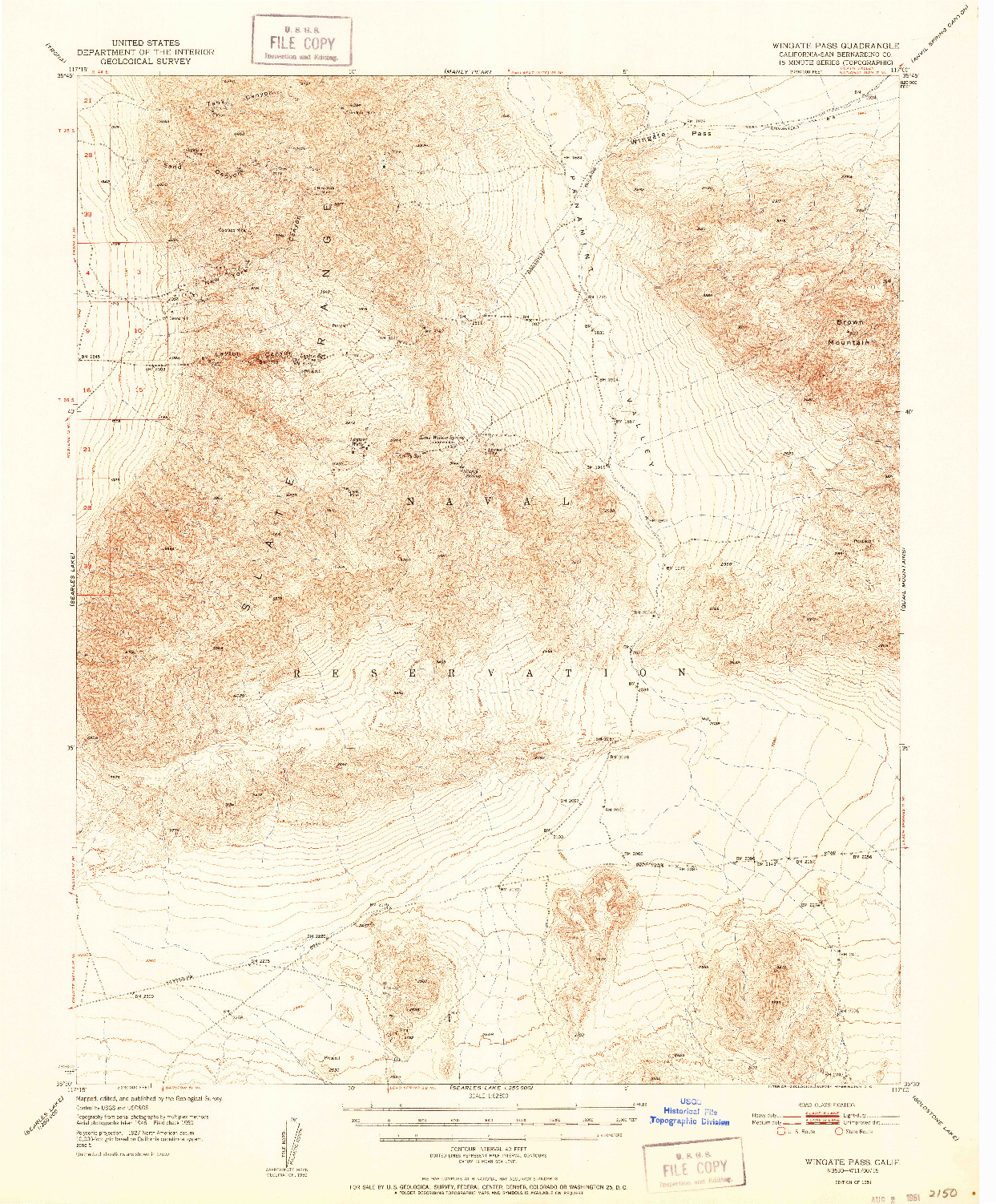 USGS 1:62500-SCALE QUADRANGLE FOR WINGATE PASS, CA 1951