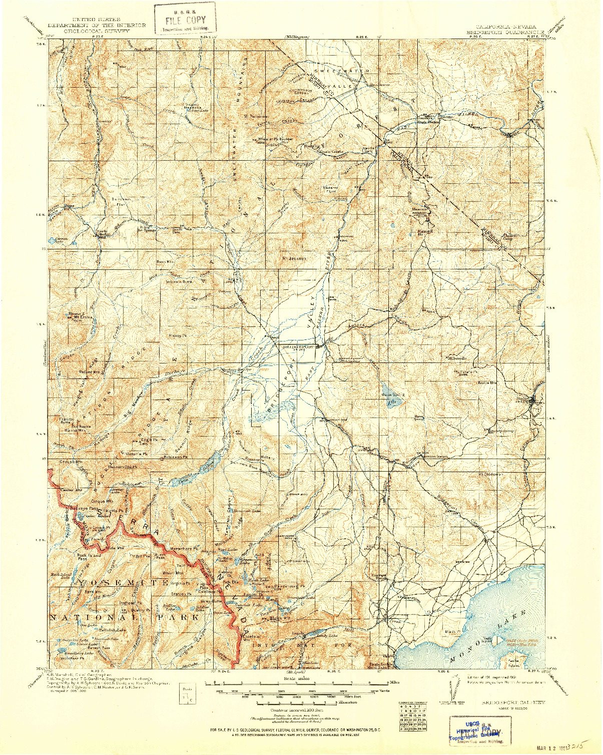 USGS 1:125000-SCALE QUADRANGLE FOR BRIDGEPORT, CA 1911