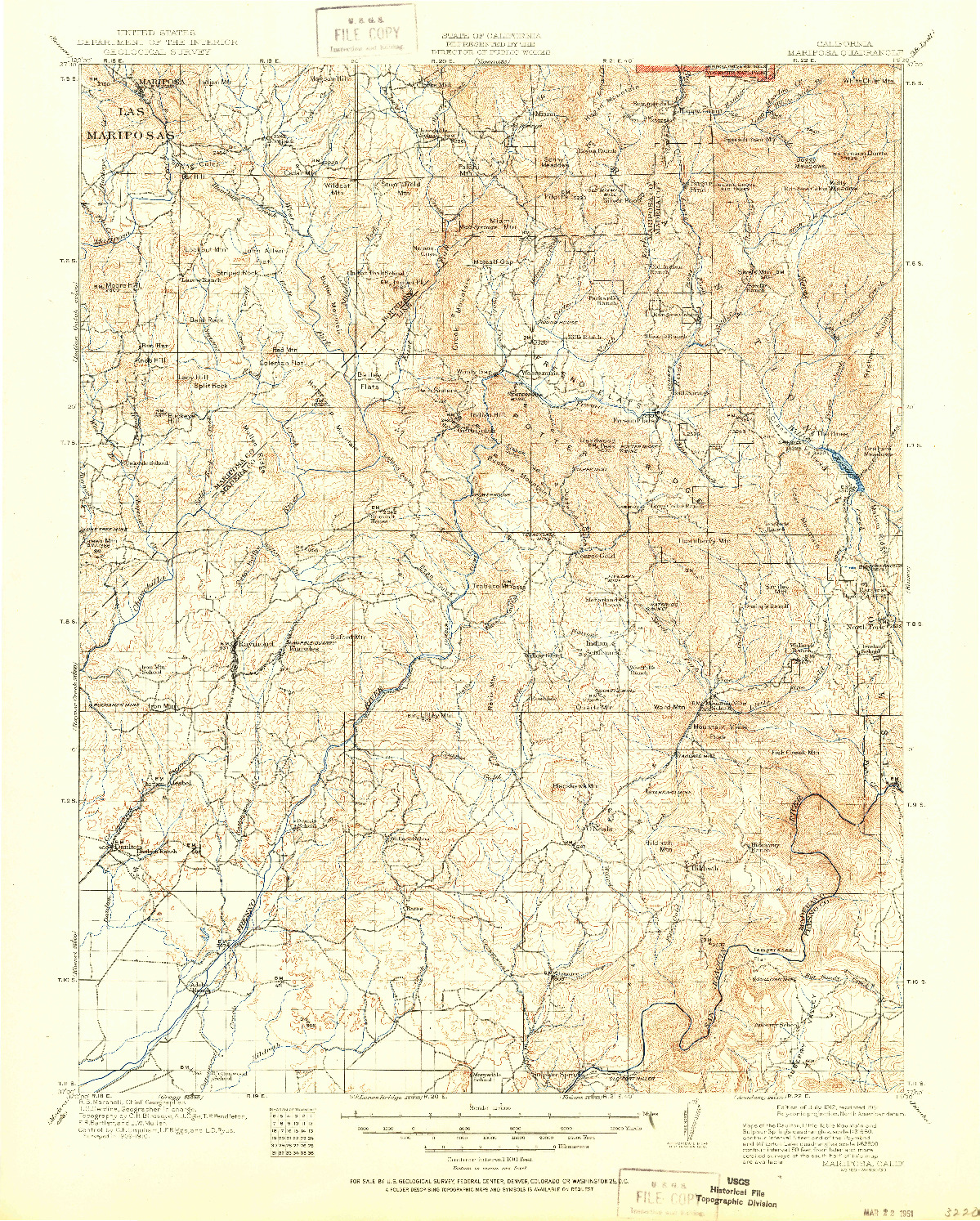 USGS 1:125000-SCALE QUADRANGLE FOR MARIPOSA, CA 1912