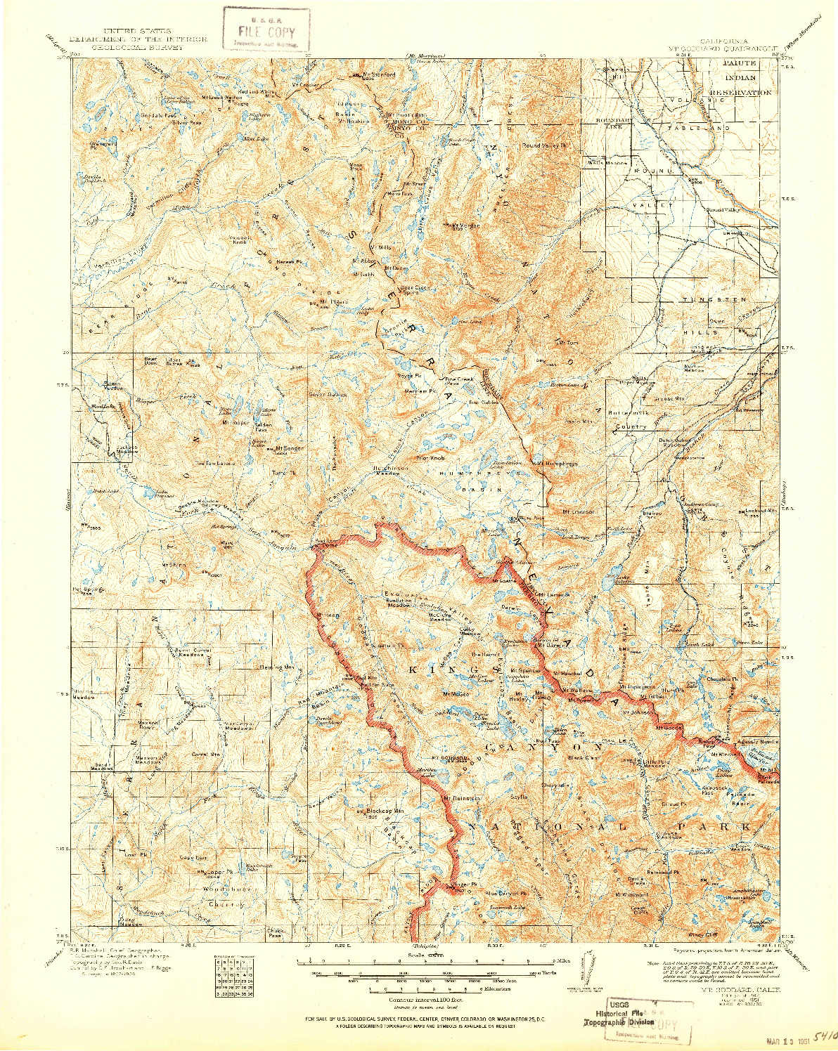 USGS 1:125000-SCALE QUADRANGLE FOR MT. GODDARD, CA 1912