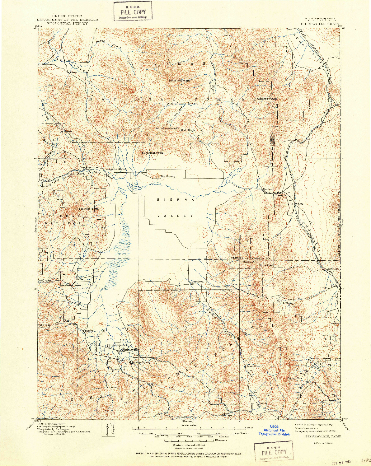 USGS 1:125000-SCALE QUADRANGLE FOR SIERRAVILLE, CA 1894