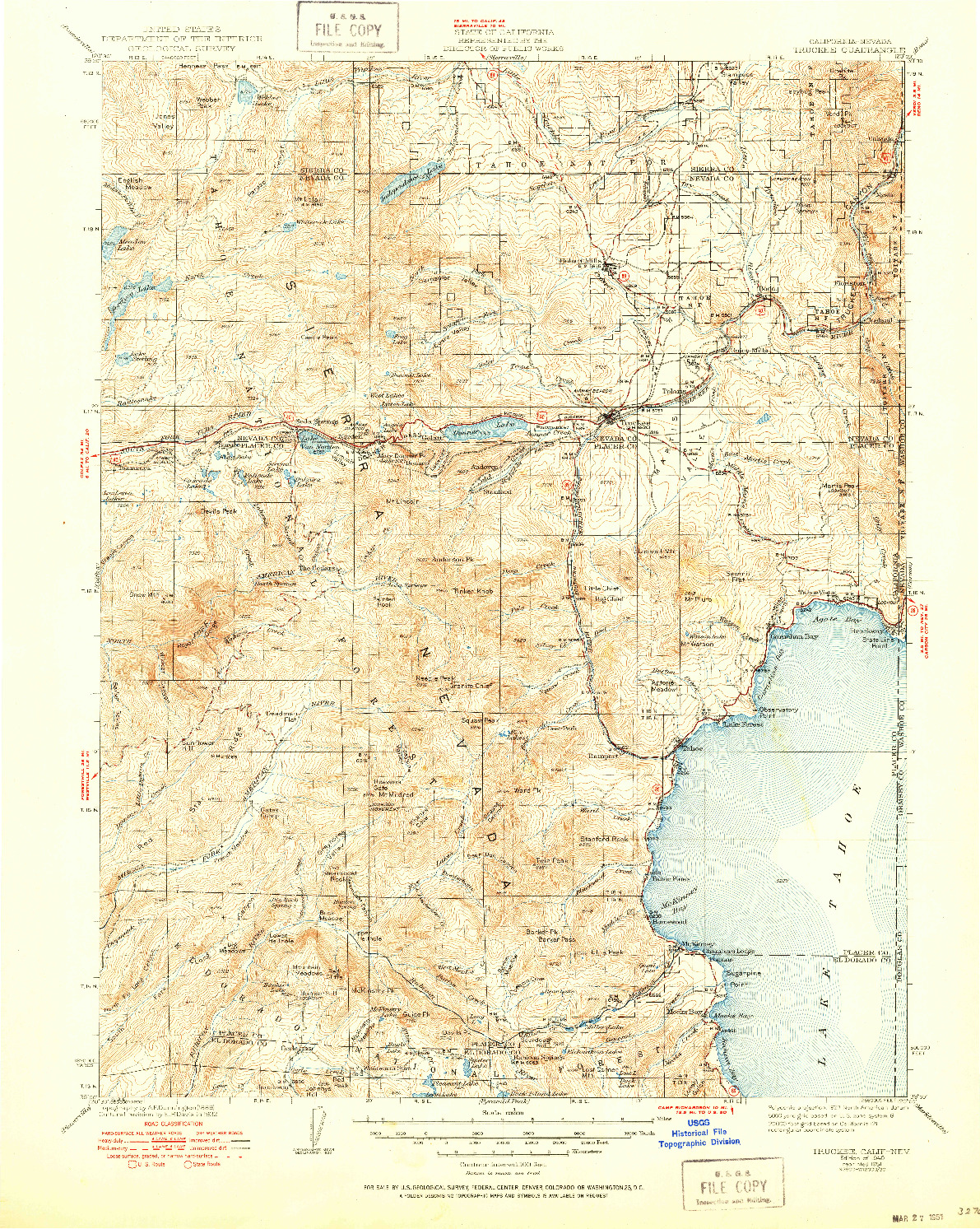 USGS 1:125000-SCALE QUADRANGLE FOR TRUCKEE, CA 1940