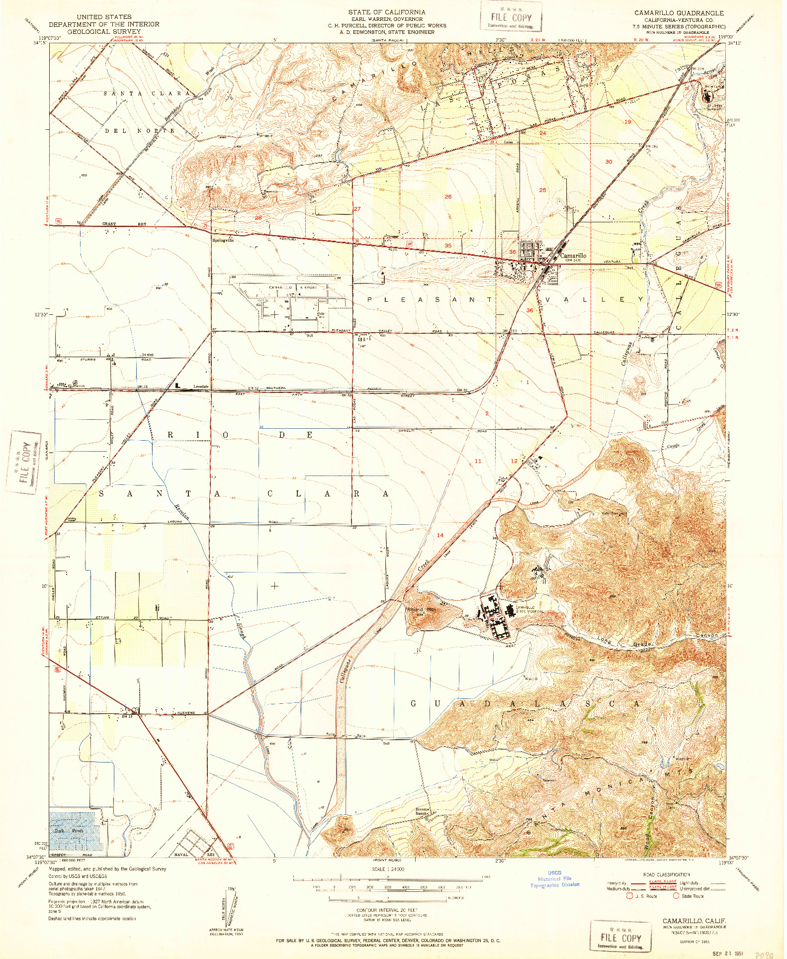 USGS 1:24000-SCALE QUADRANGLE FOR CAMARILLO, CA 1951