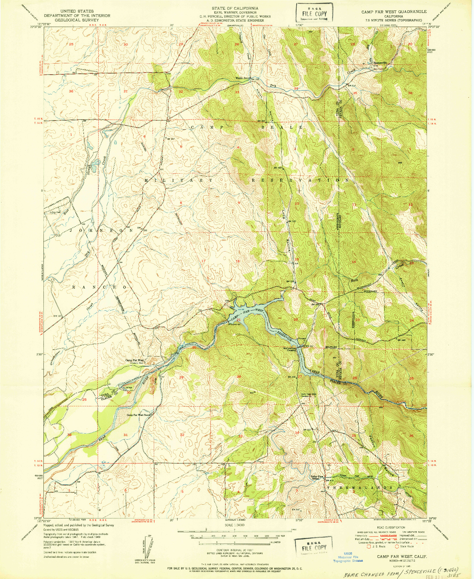 USGS 1:24000-SCALE QUADRANGLE FOR CAMP FAR WEST, CA 1951