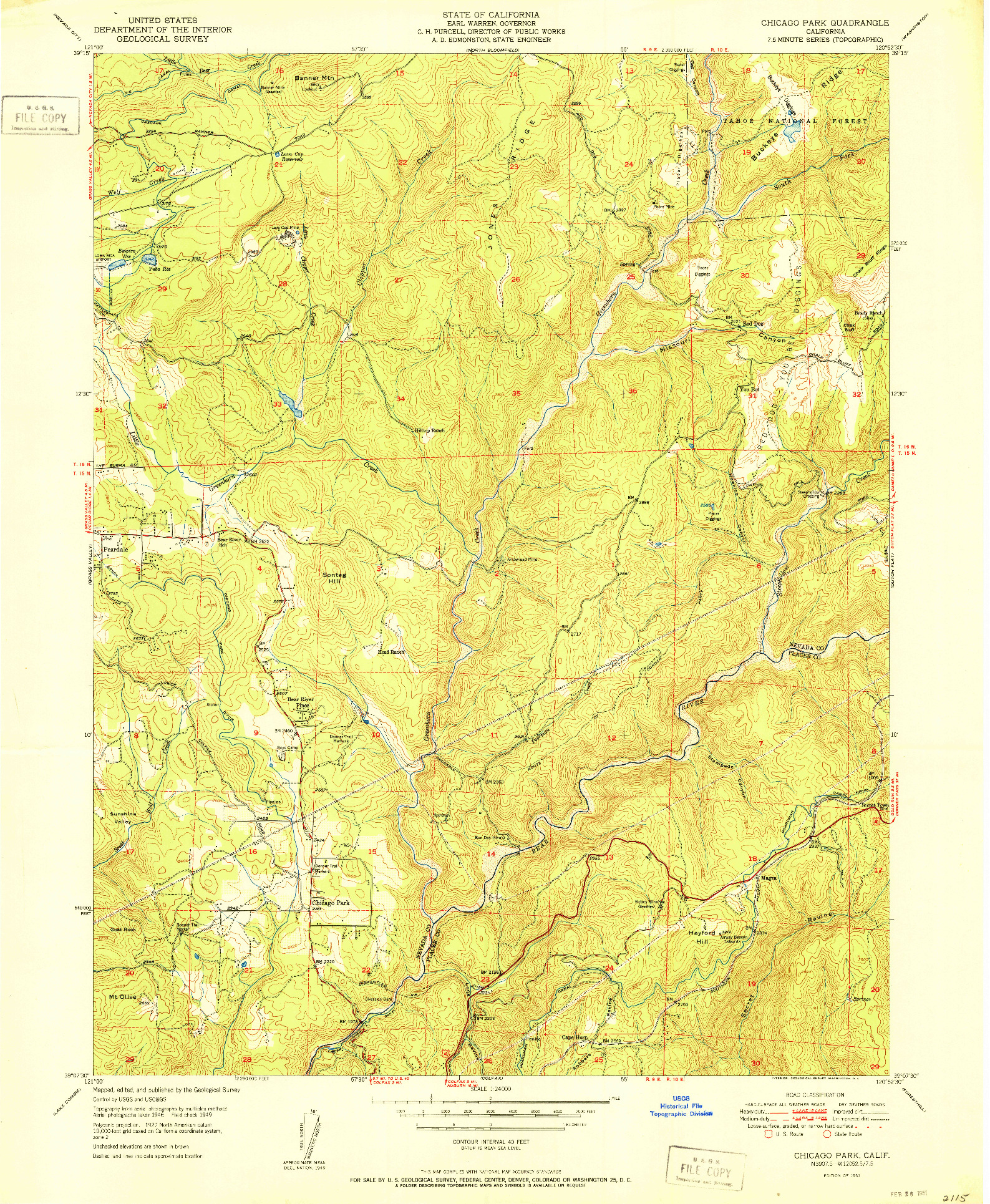 USGS 1:24000-SCALE QUADRANGLE FOR CHICAGO PARK, CA 1951