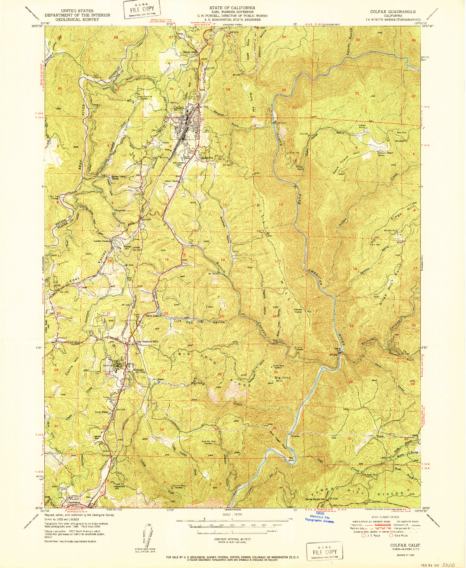 USGS 1:24000-SCALE QUADRANGLE FOR COLFAX, CA 1951