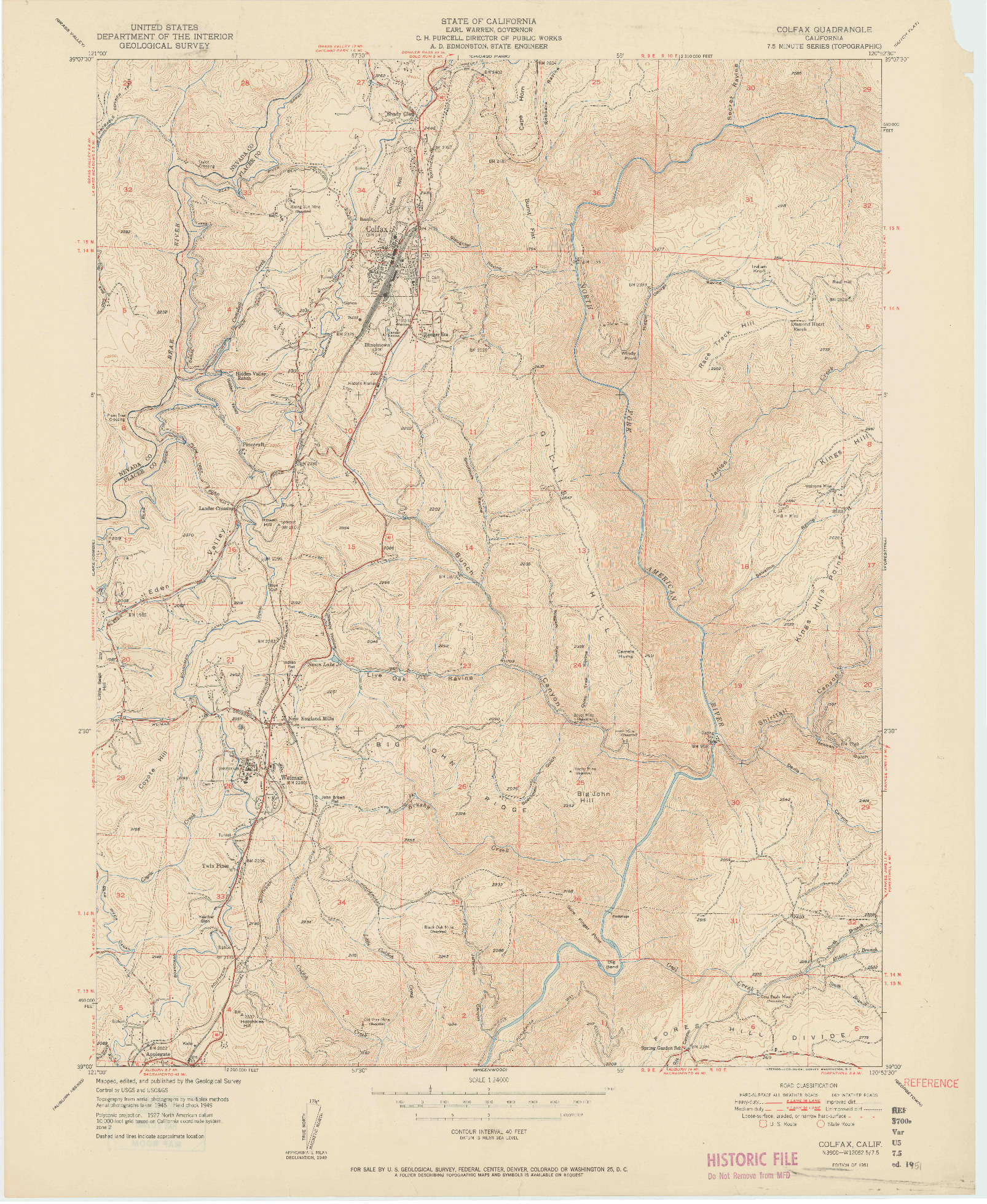 USGS 1:24000-SCALE QUADRANGLE FOR COLFAX, CA 1951
