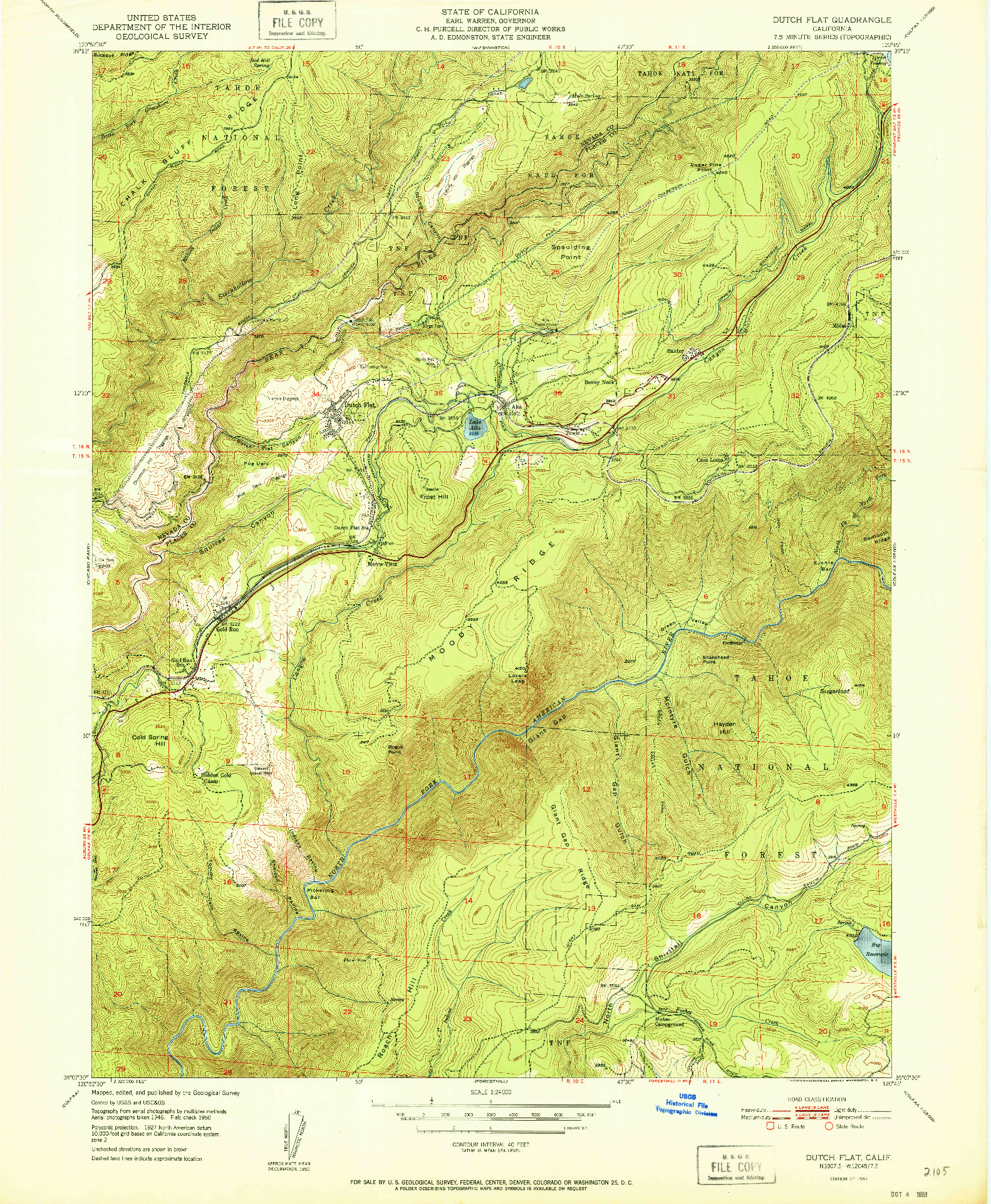 USGS 1:24000-SCALE QUADRANGLE FOR DUTCH FLAT, CA 1951
