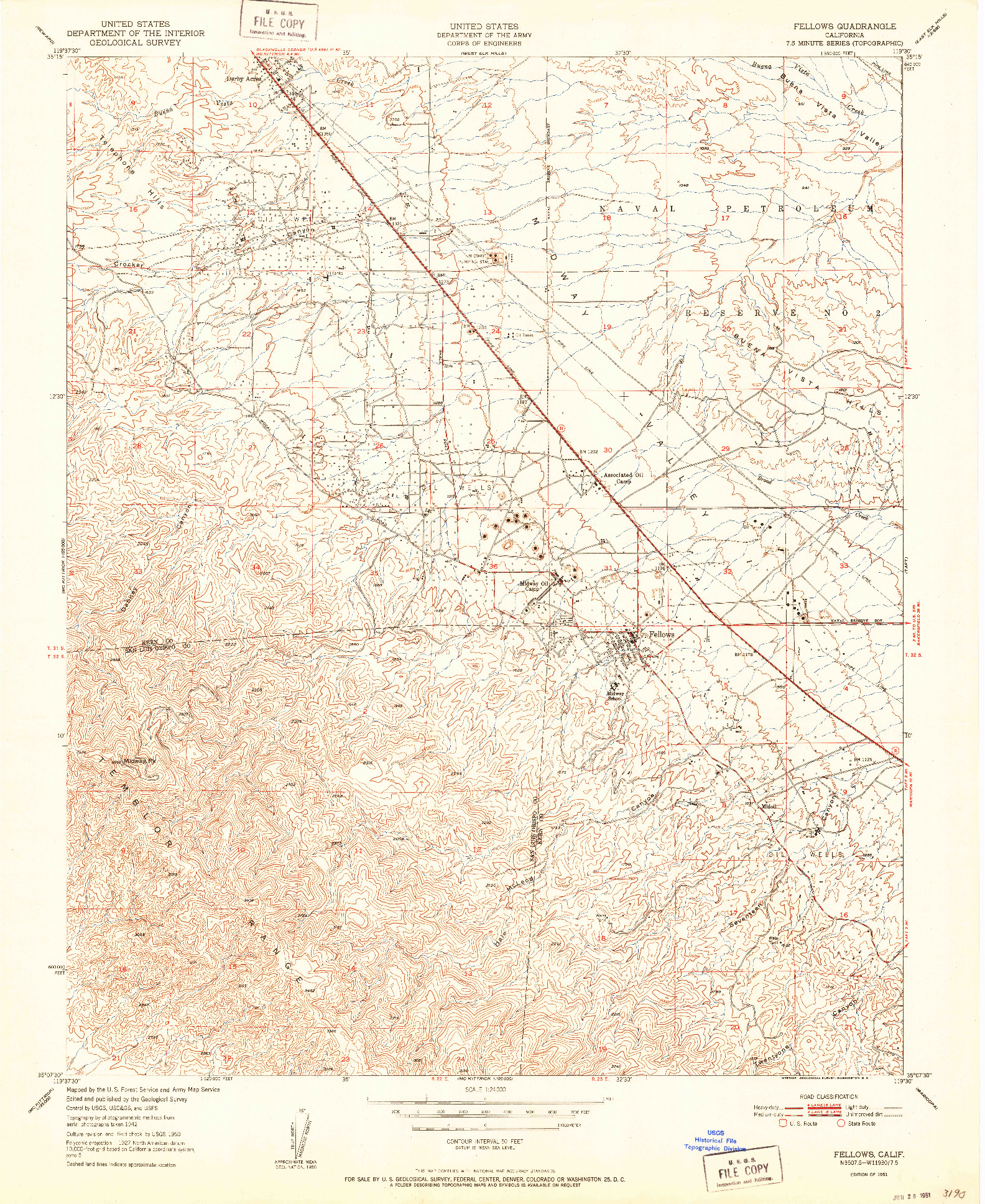 USGS 1:24000-SCALE QUADRANGLE FOR FELLOWS, CA 1951