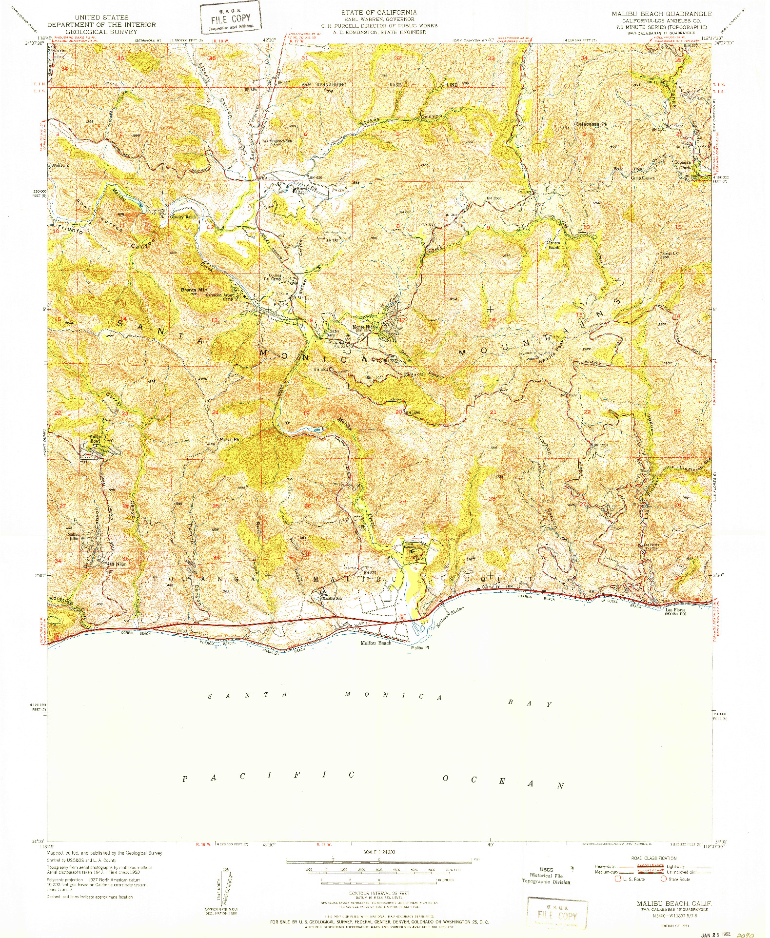 USGS 1:24000-SCALE QUADRANGLE FOR MALIBU BEACH, CA 1951