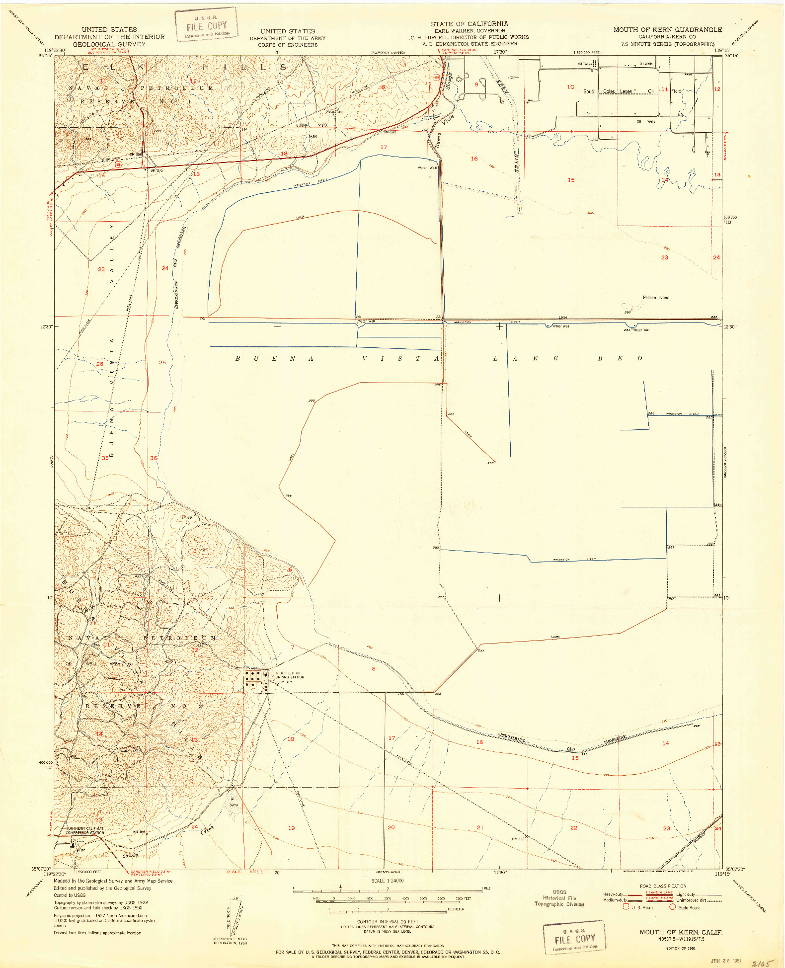 USGS 1:24000-SCALE QUADRANGLE FOR MOUTH OF KERN, CA 1951