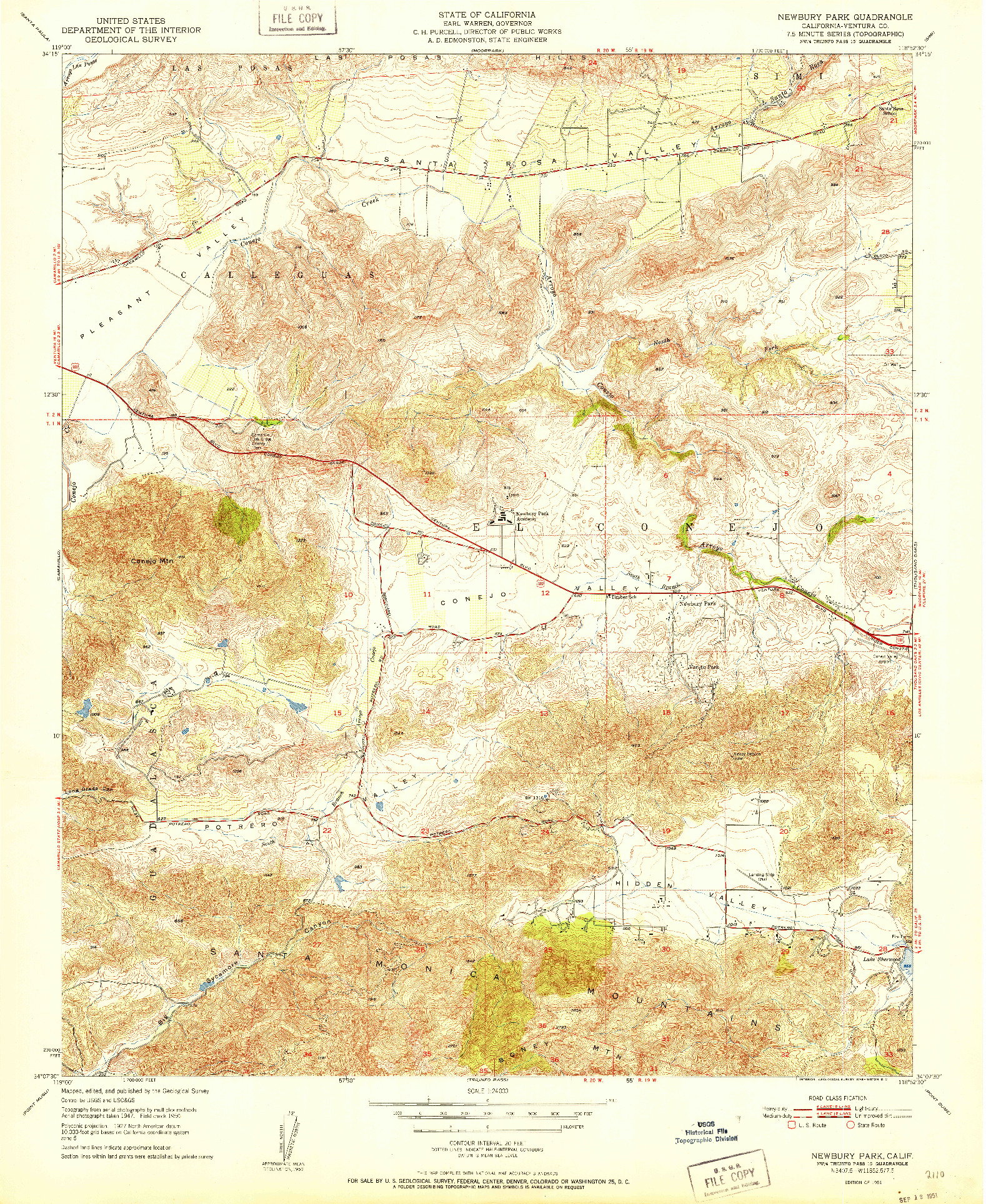 USGS 1:24000-SCALE QUADRANGLE FOR NEWBURY PARK, CA 1951