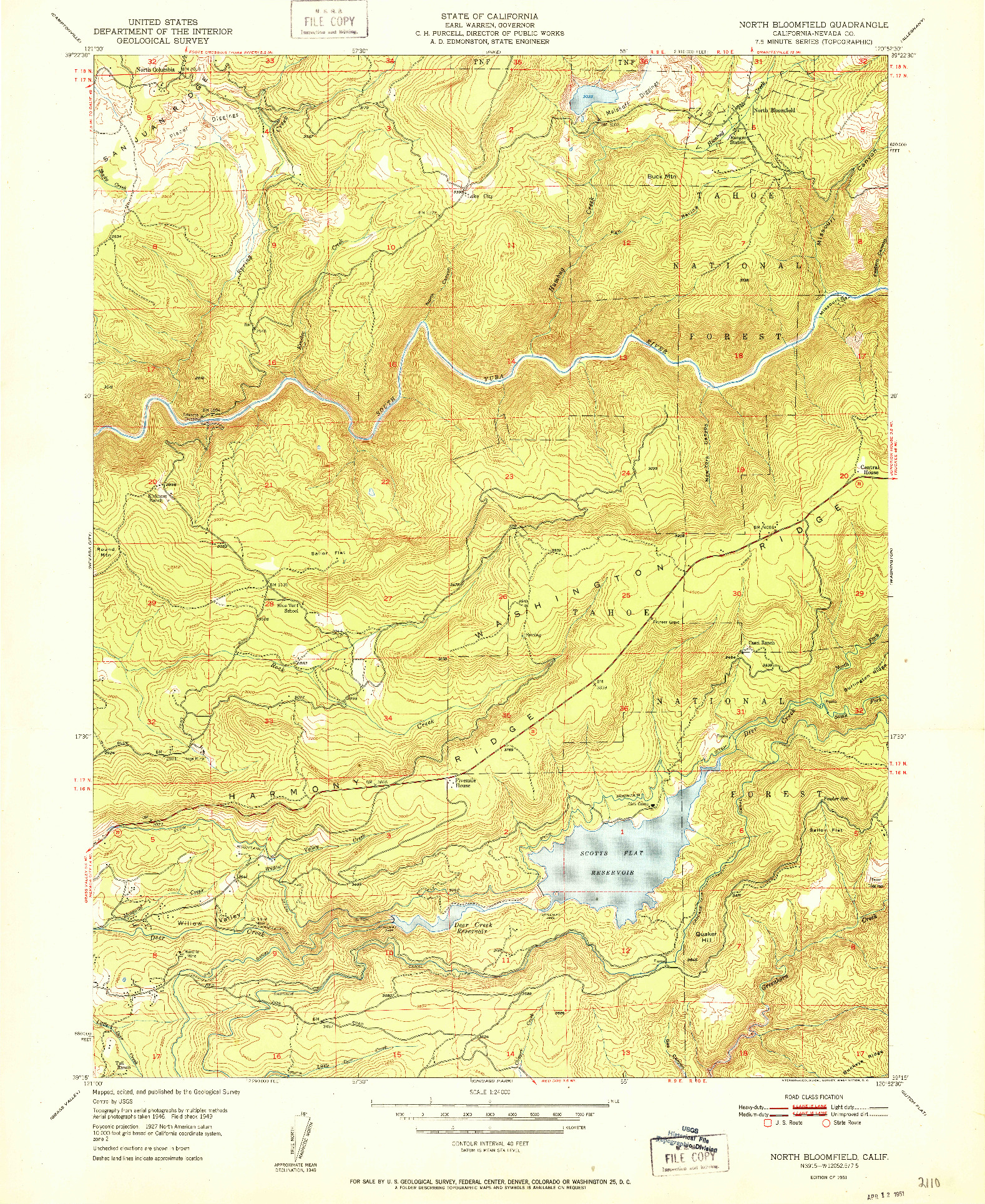 USGS 1:24000-SCALE QUADRANGLE FOR NORTH BLOOMFIELD, CA 1951