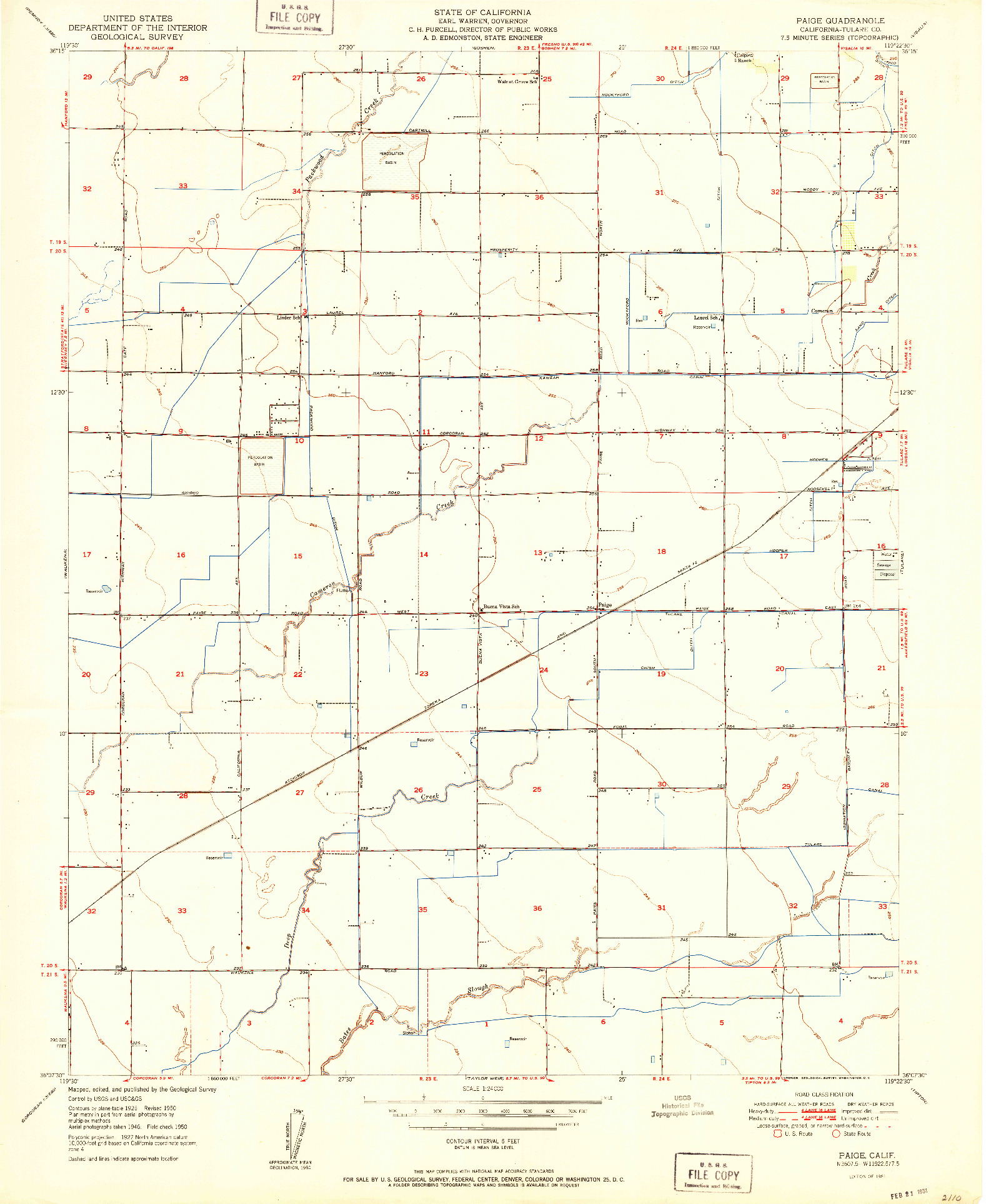 USGS 1:24000-SCALE QUADRANGLE FOR PAIGE, CA 1951