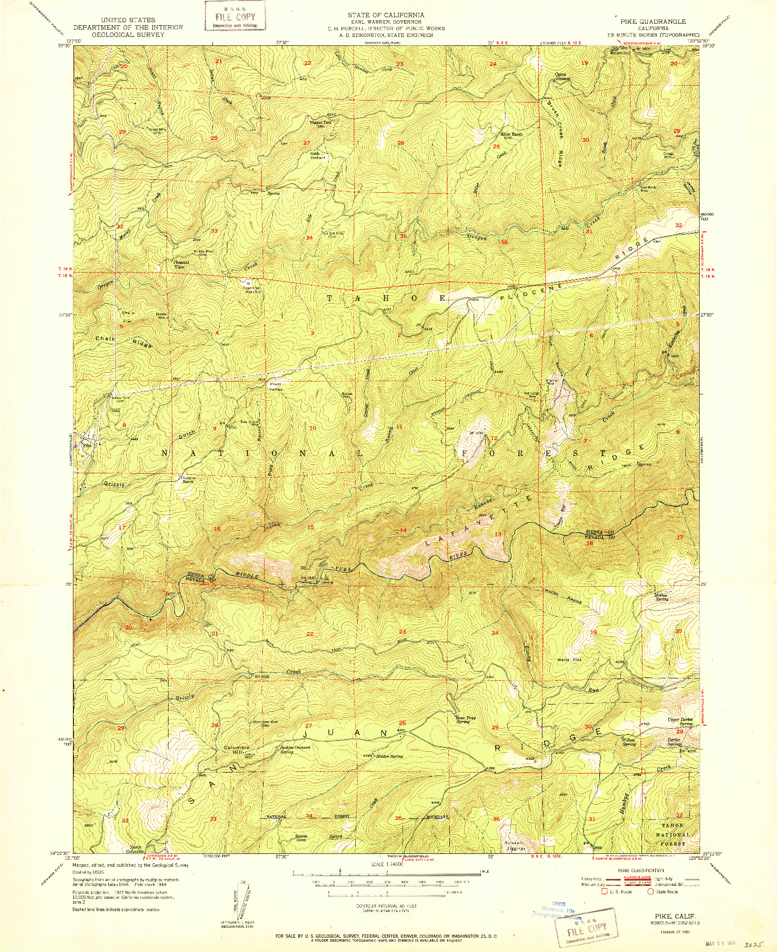 USGS 1:24000-SCALE QUADRANGLE FOR PIKE, CA 1951