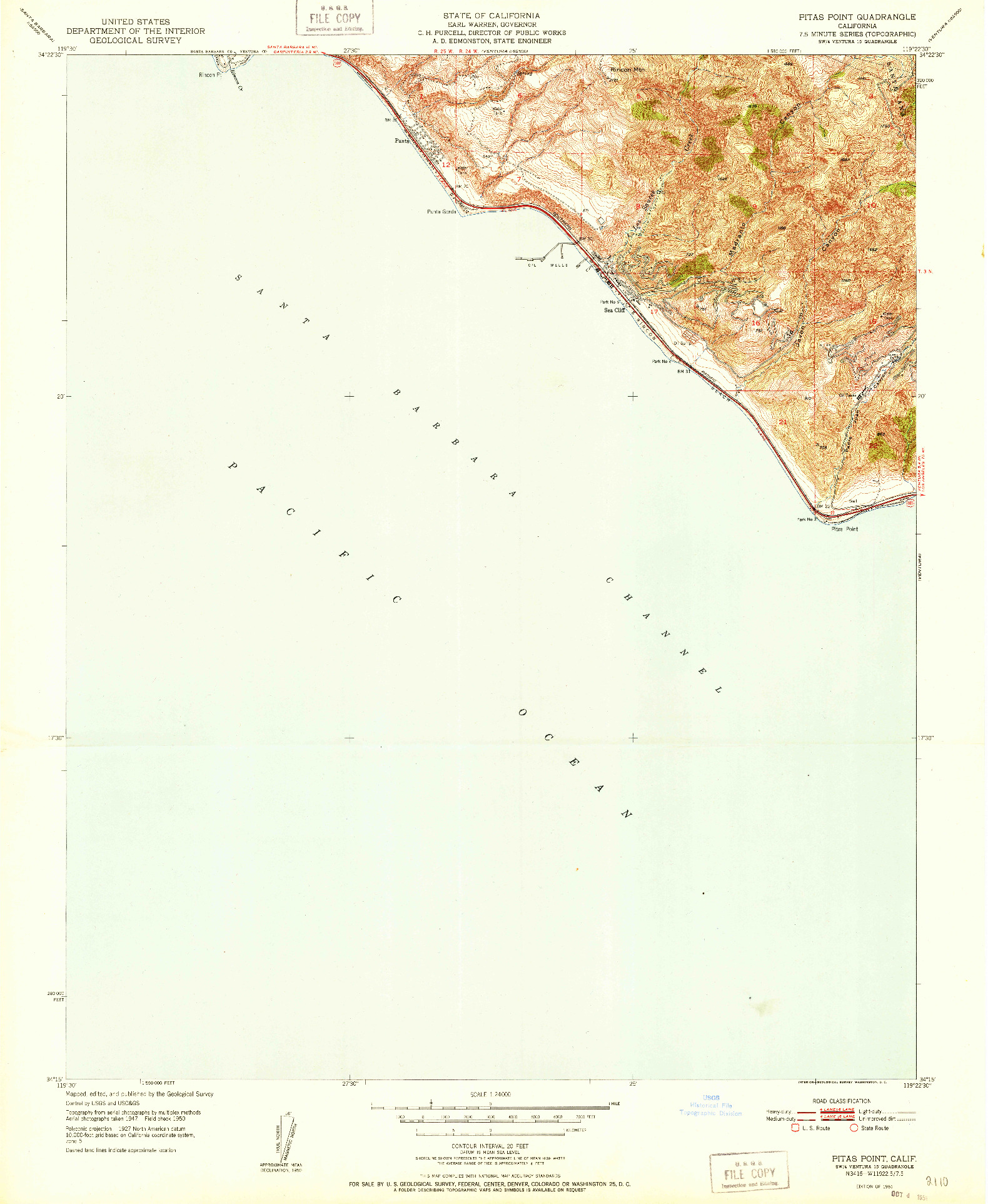 USGS 1:24000-SCALE QUADRANGLE FOR PITAS POINT, CA 1951