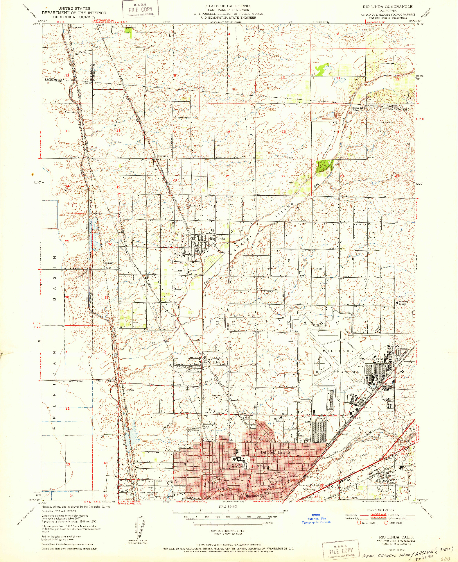USGS 1:24000-SCALE QUADRANGLE FOR RIO LINDA, CA 1951