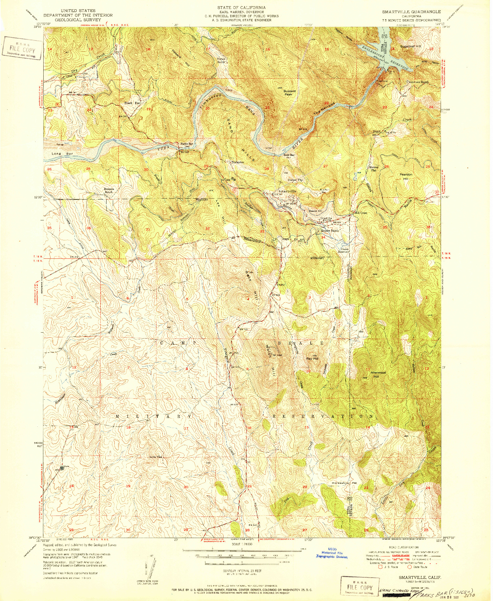 USGS 1:24000-SCALE QUADRANGLE FOR SMARTVILLE, CA 1951