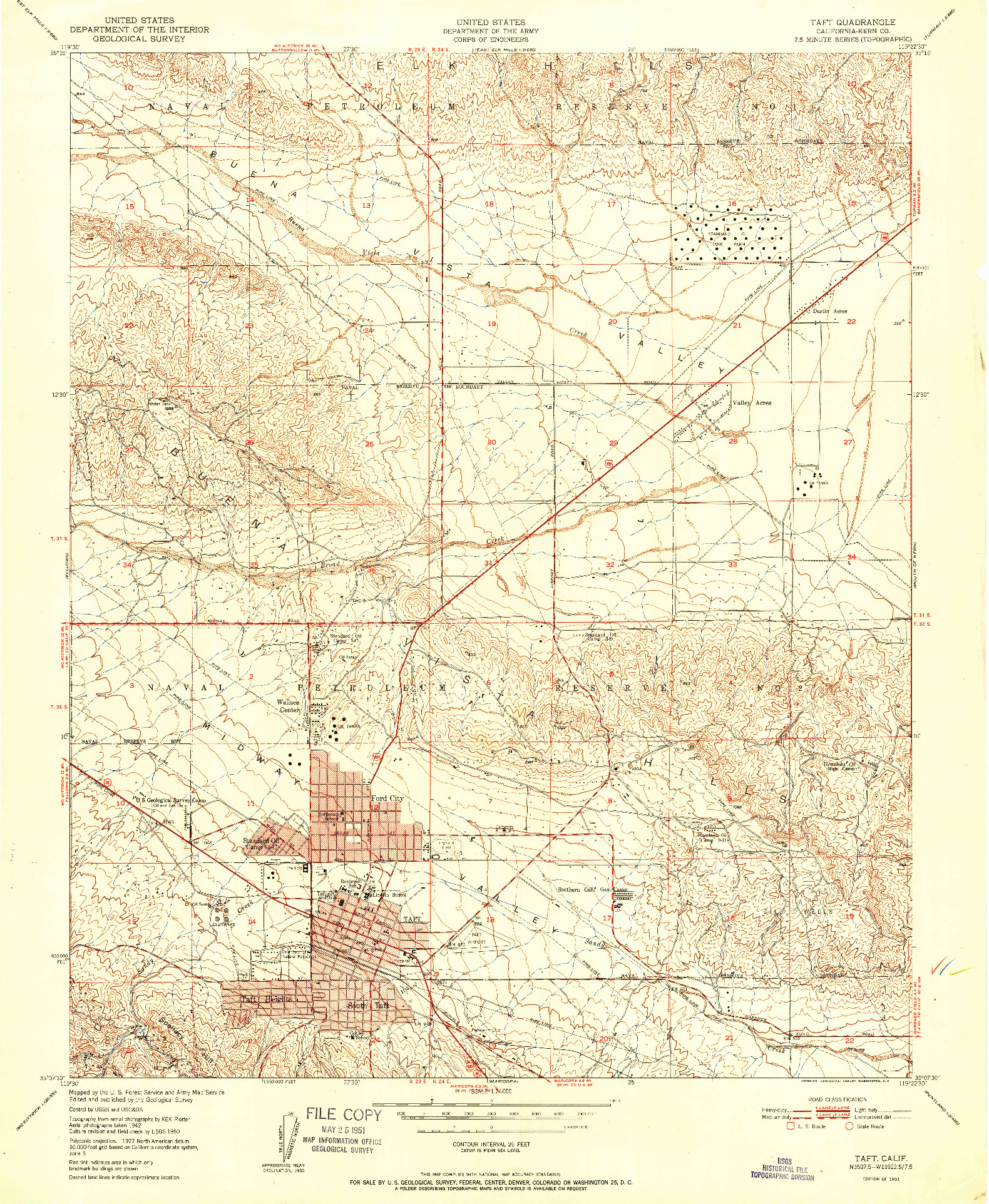 USGS 1:24000-SCALE QUADRANGLE FOR TAFT, CA 1951