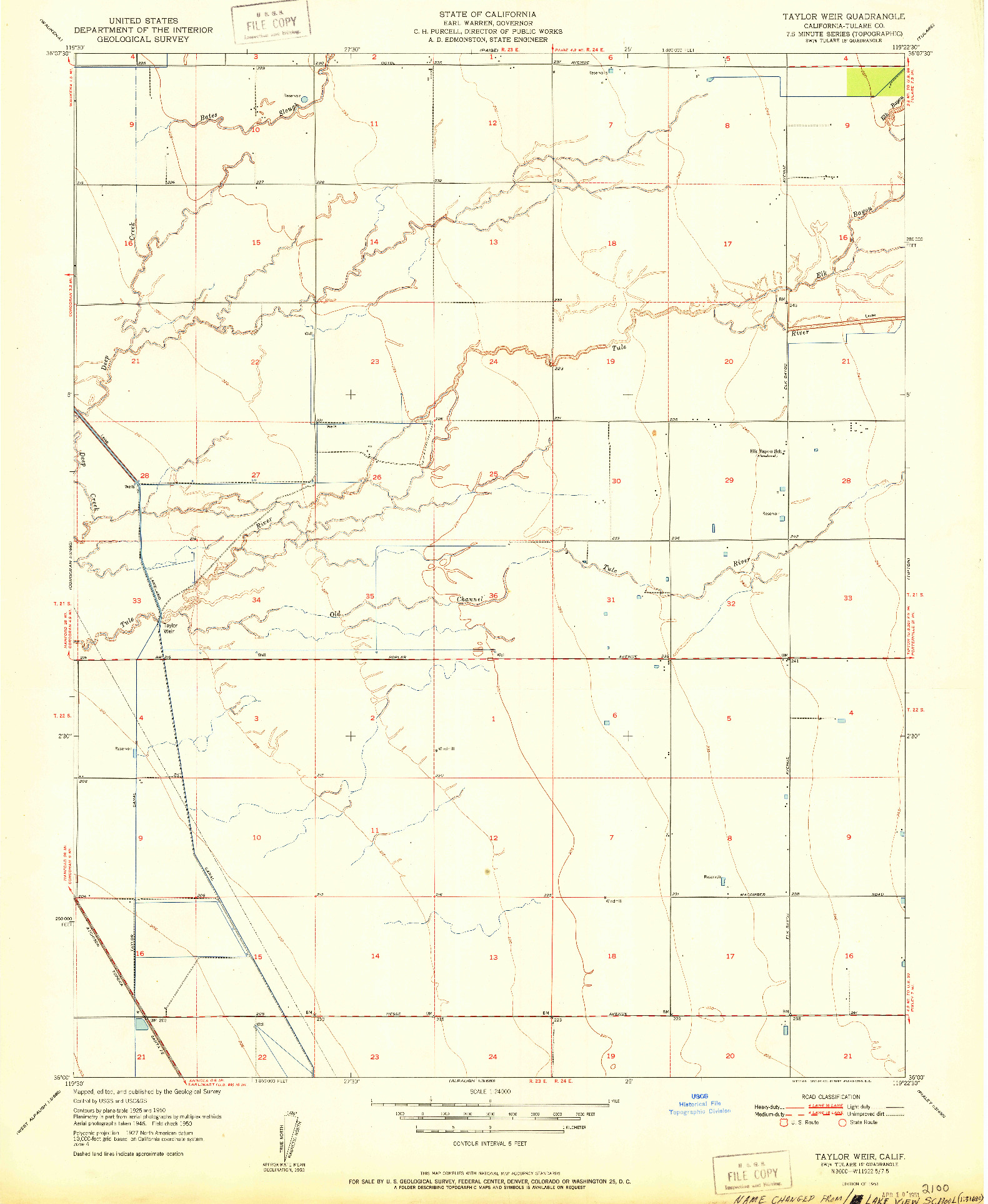 USGS 1:24000-SCALE QUADRANGLE FOR TAYLOR WEIR, CA 1951