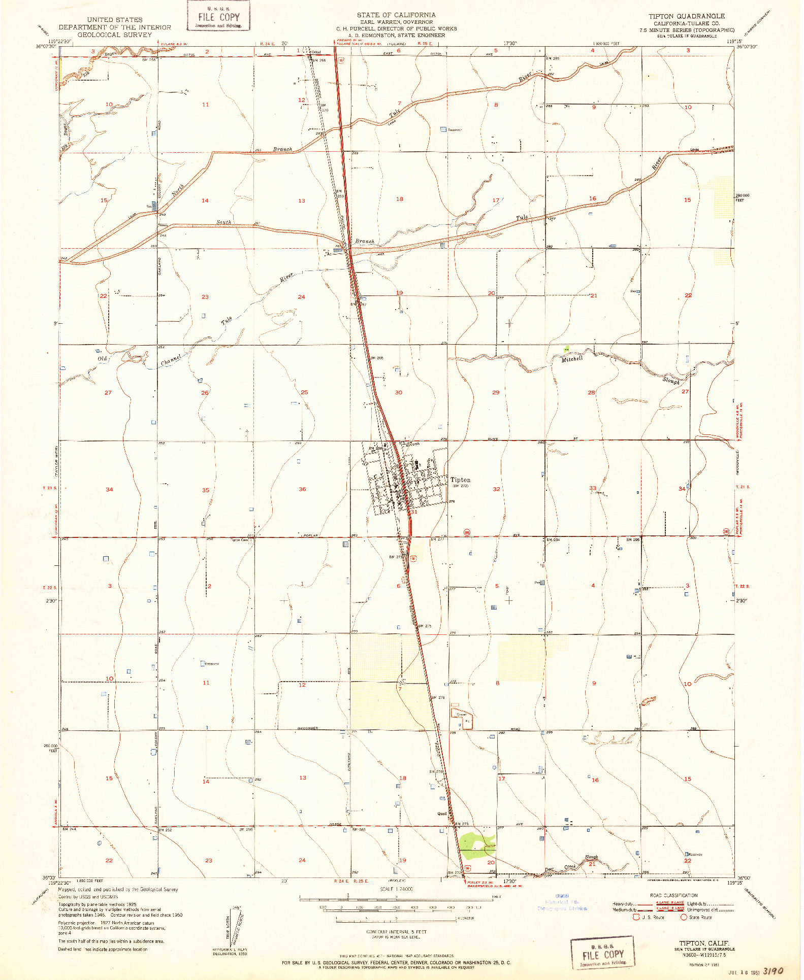 USGS 1:24000-SCALE QUADRANGLE FOR TIPTON, CA 1951