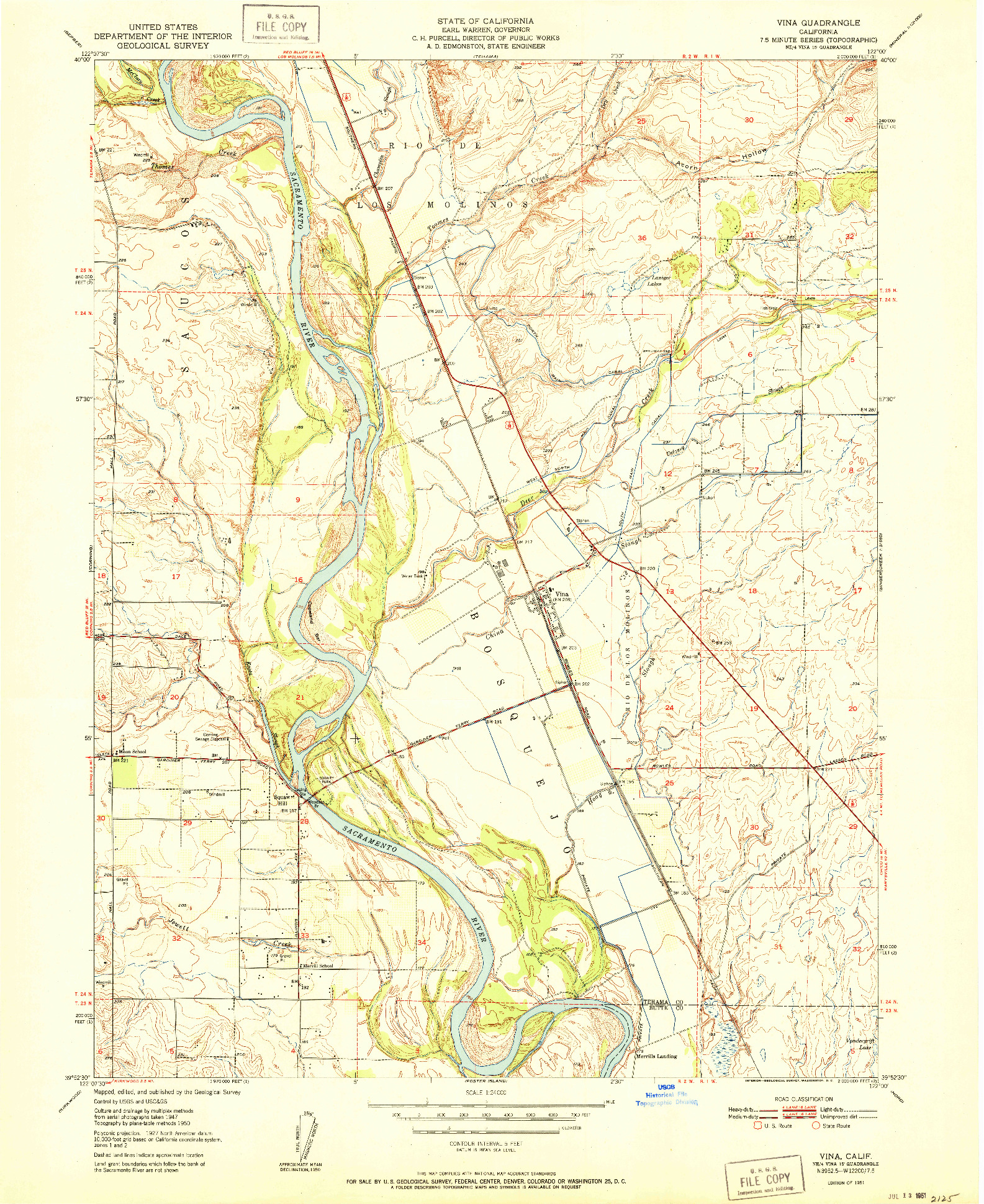 USGS 1:24000-SCALE QUADRANGLE FOR VINA, CA 1951