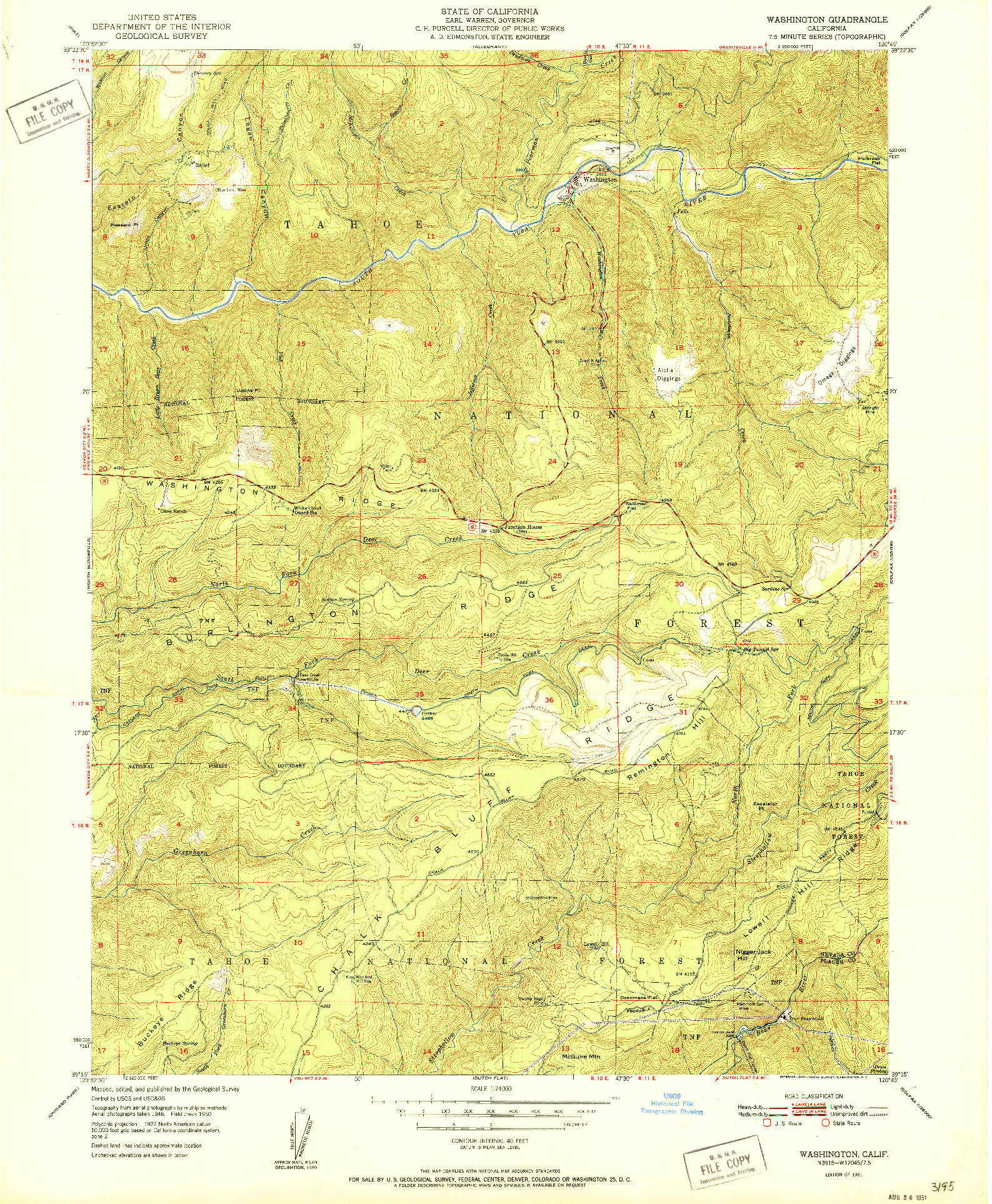 USGS 1:24000-SCALE QUADRANGLE FOR WASHINGTON, CA 1951