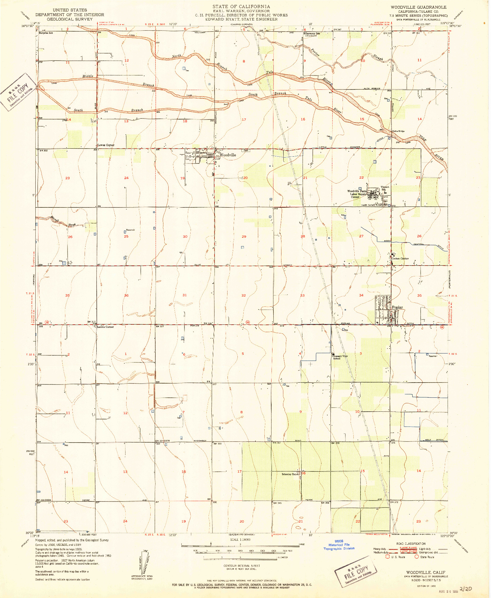 USGS 1:24000-SCALE QUADRANGLE FOR WOODVILLE, CA 1951