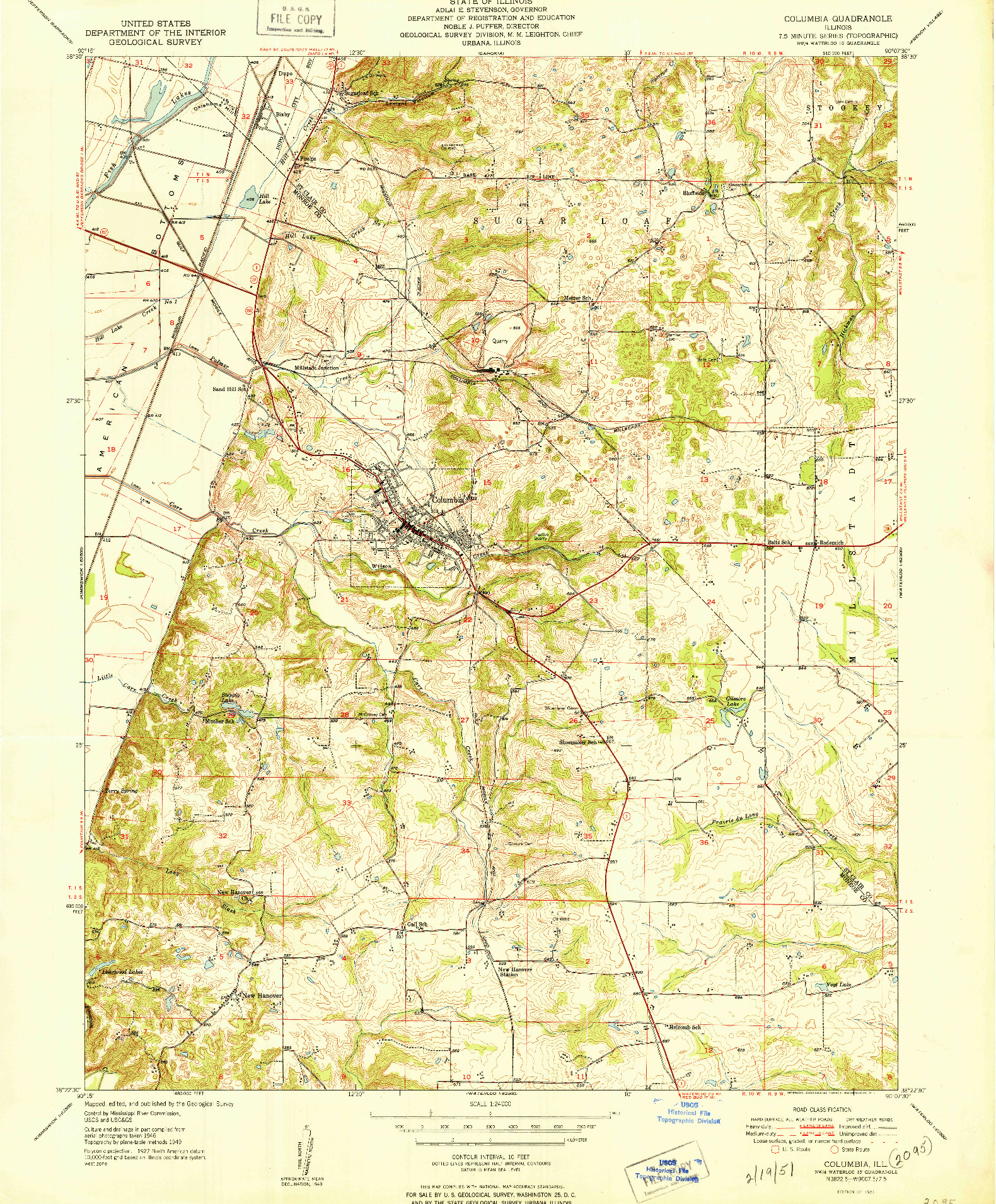 USGS 1:24000-SCALE QUADRANGLE FOR COLUMBIA, IL 1951