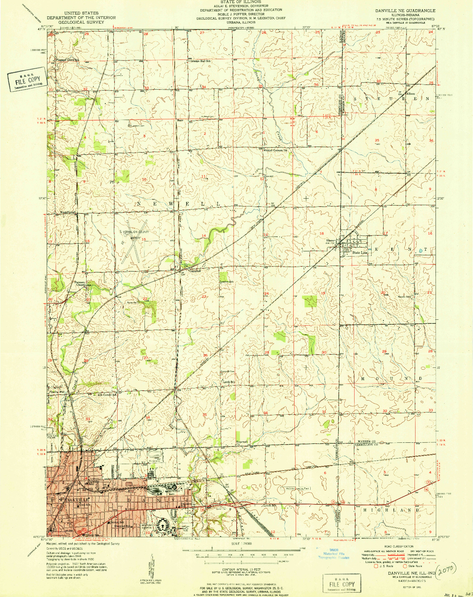 USGS 1:24000-SCALE QUADRANGLE FOR DANVILLE NE, IL 1951