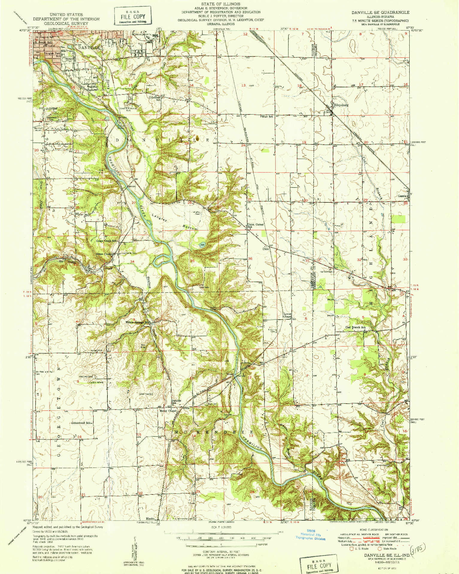 USGS 1:24000-SCALE QUADRANGLE FOR DANVILLE SE, IL 1951