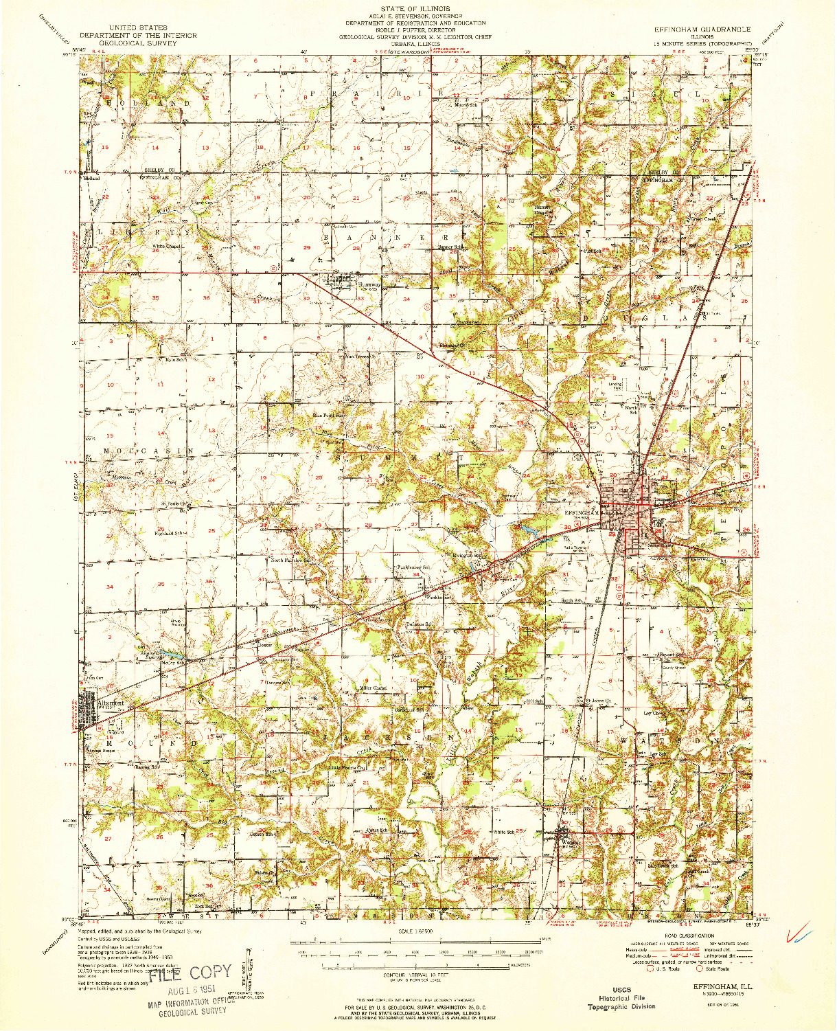 USGS 1:62500-SCALE QUADRANGLE FOR EFFINGHAM, IL 1951