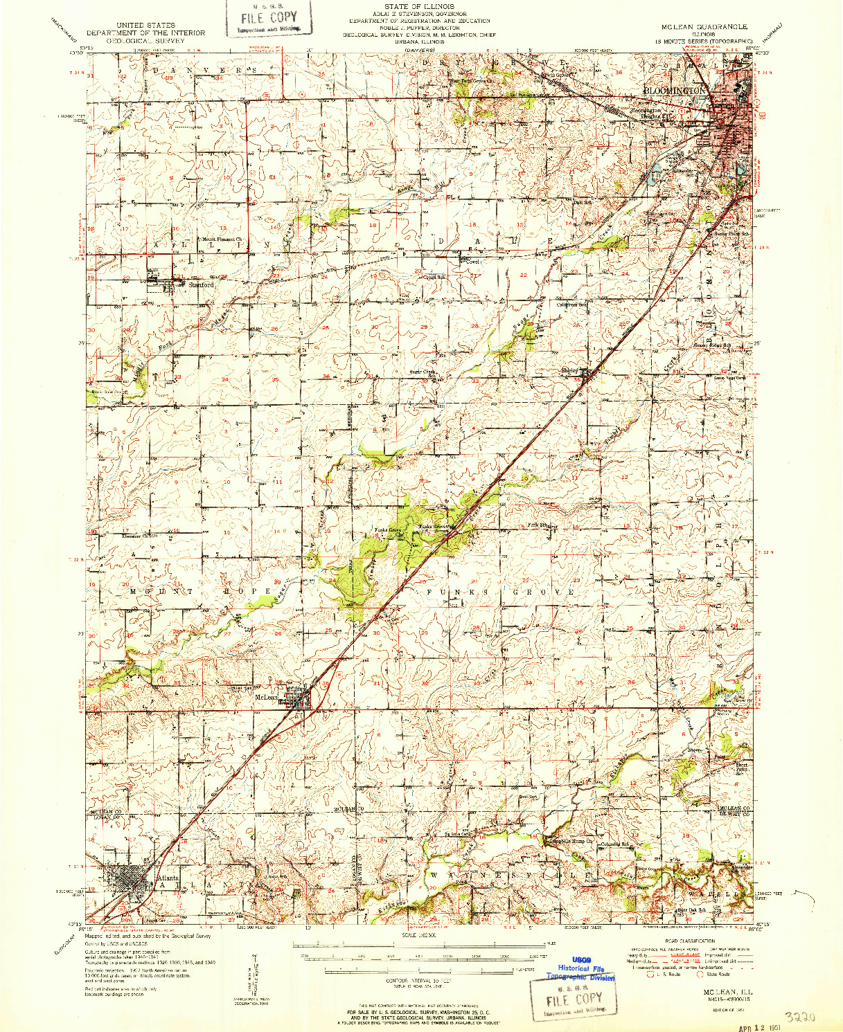 USGS 1:62500-SCALE QUADRANGLE FOR MCLEAN, IL 1951