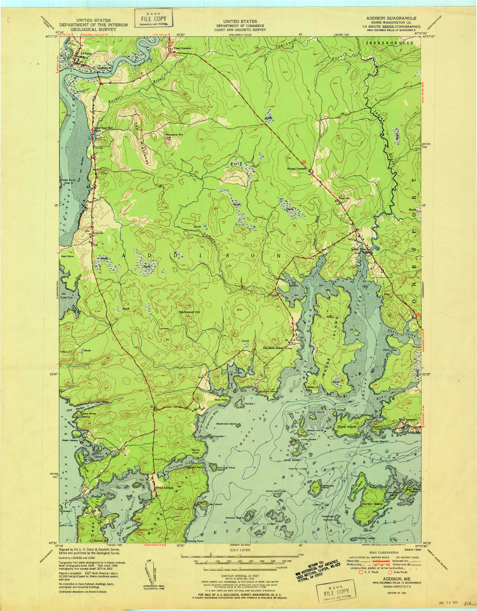 USGS 1:24000-SCALE QUADRANGLE FOR ADDISON, ME 1951