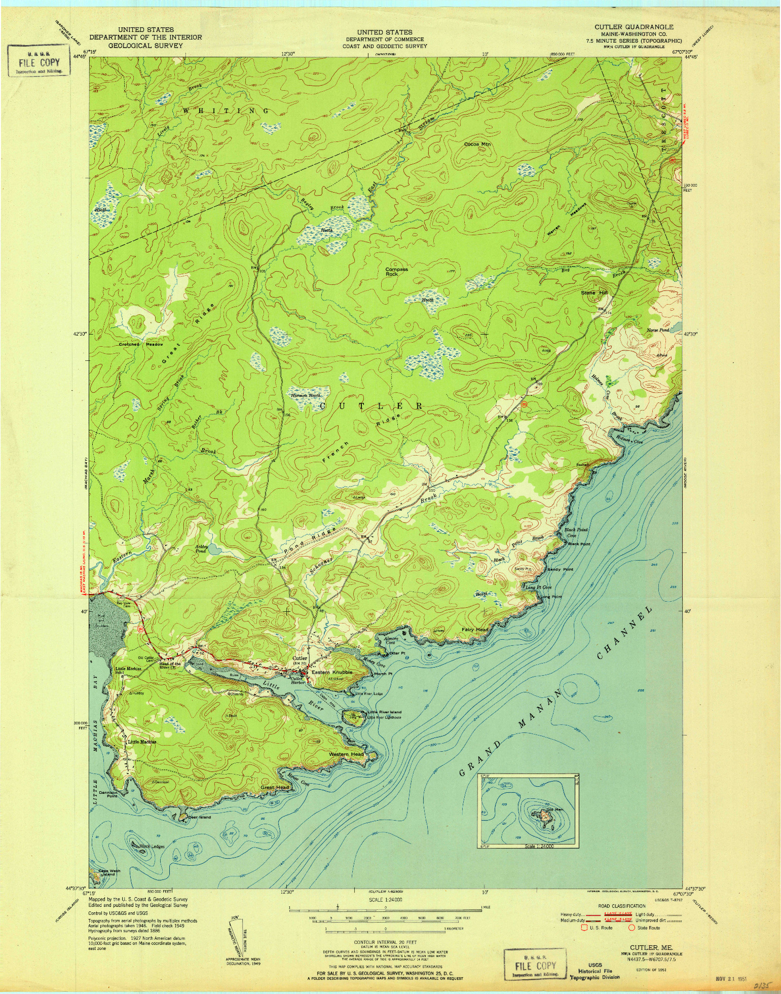USGS 1:24000-SCALE QUADRANGLE FOR CUTLER, ME 1951