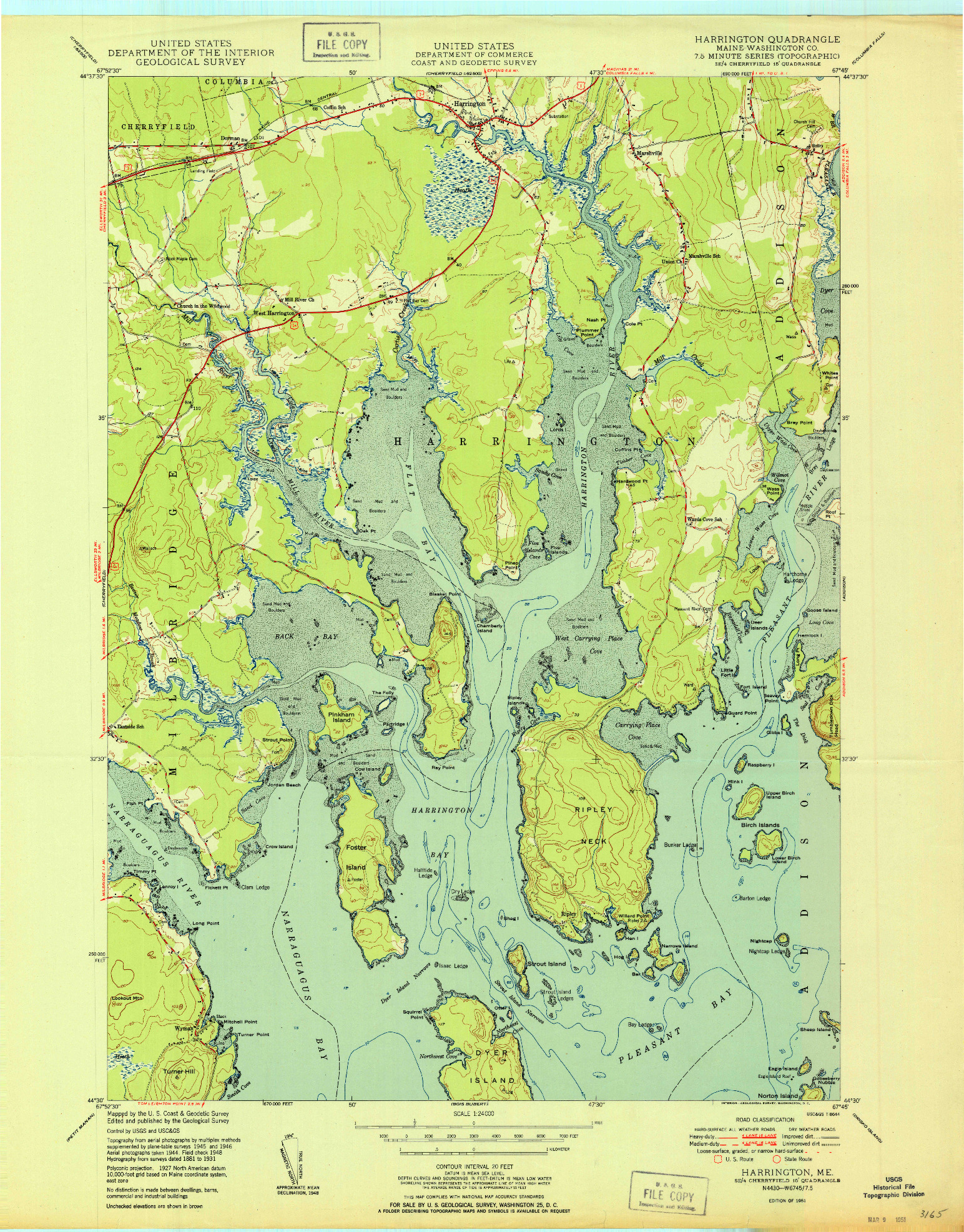 USGS 1:24000-SCALE QUADRANGLE FOR HARRINGTON, ME 1951