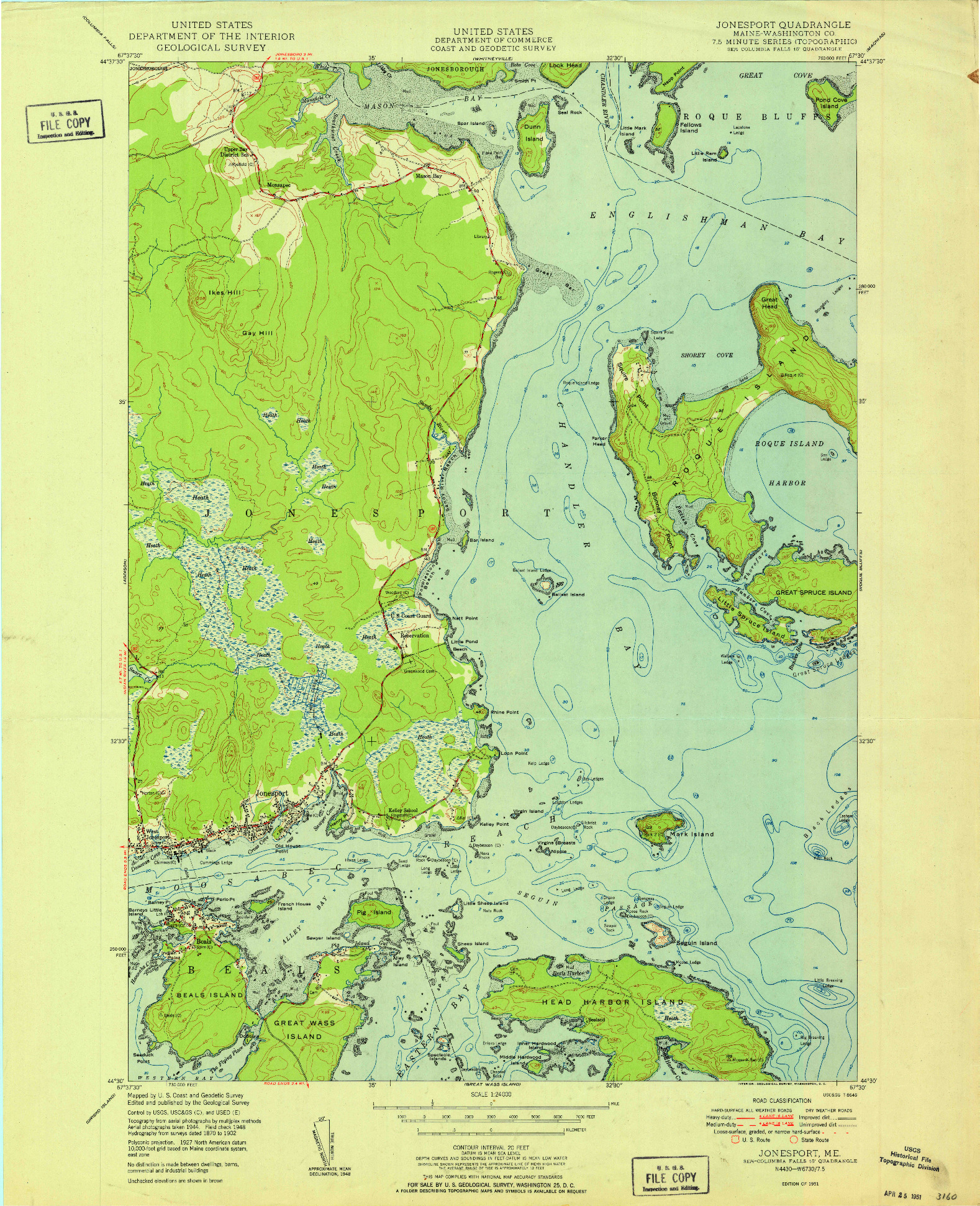 USGS 1:24000-SCALE QUADRANGLE FOR JONESPORT, ME 1951