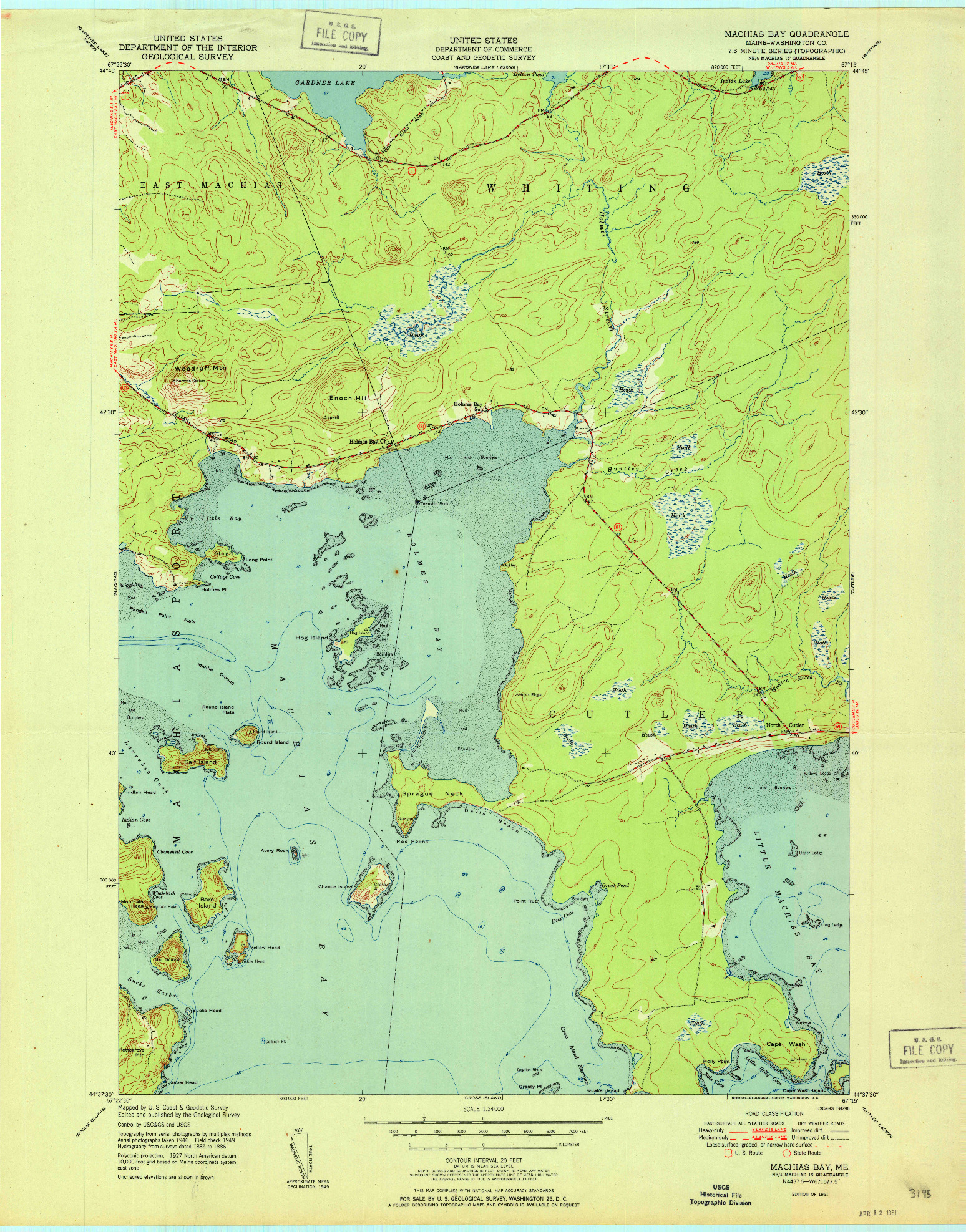 USGS 1:24000-SCALE QUADRANGLE FOR MACHIAS BAY, ME 1951