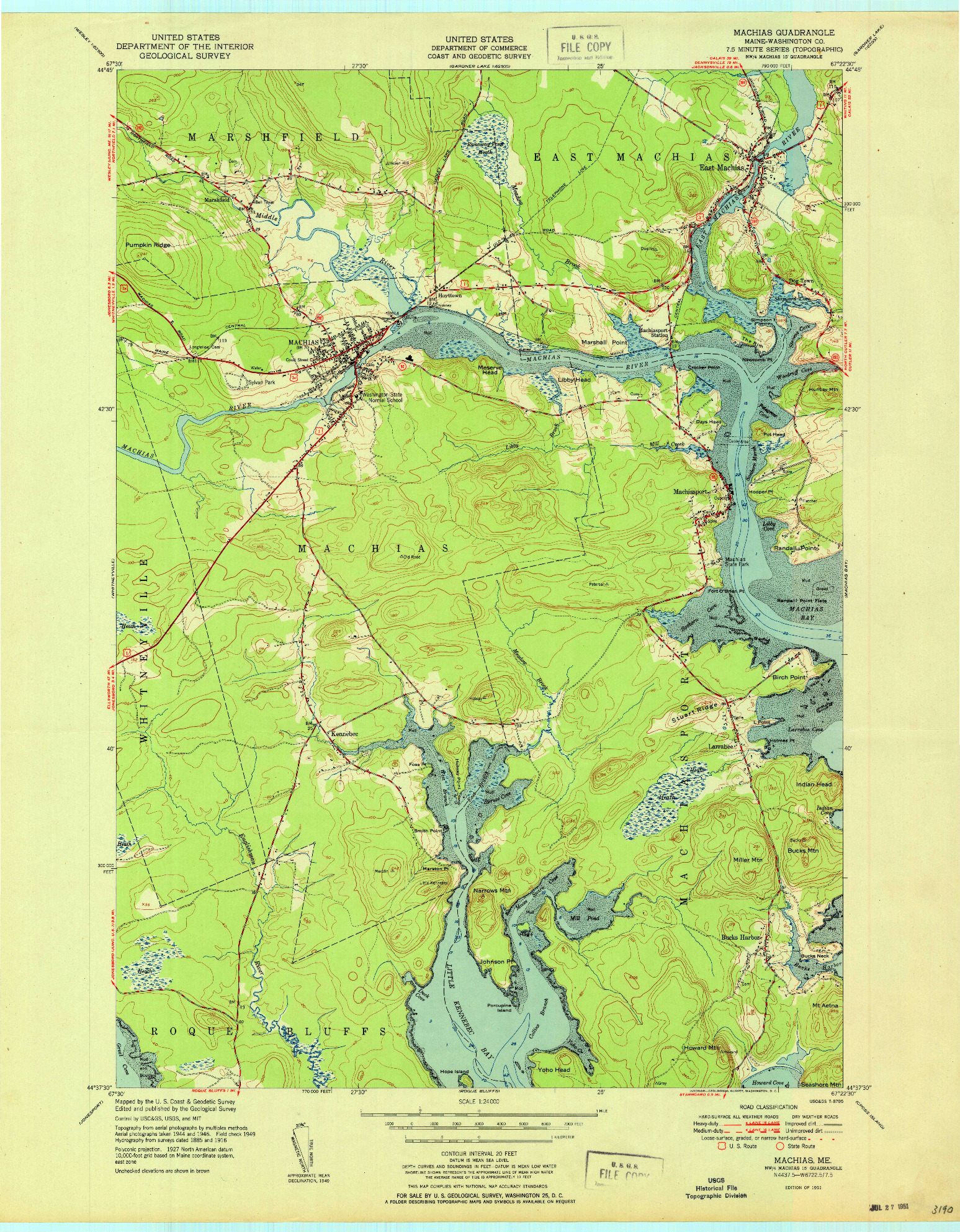 USGS 1:24000-SCALE QUADRANGLE FOR MACHIAS, ME 1951