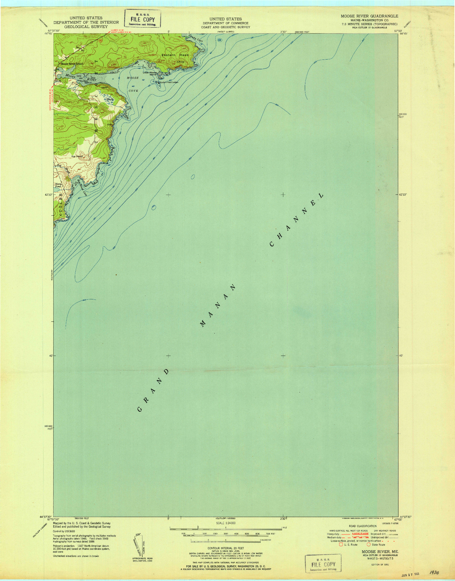 USGS 1:24000-SCALE QUADRANGLE FOR MOOSE RIVER, ME 1951