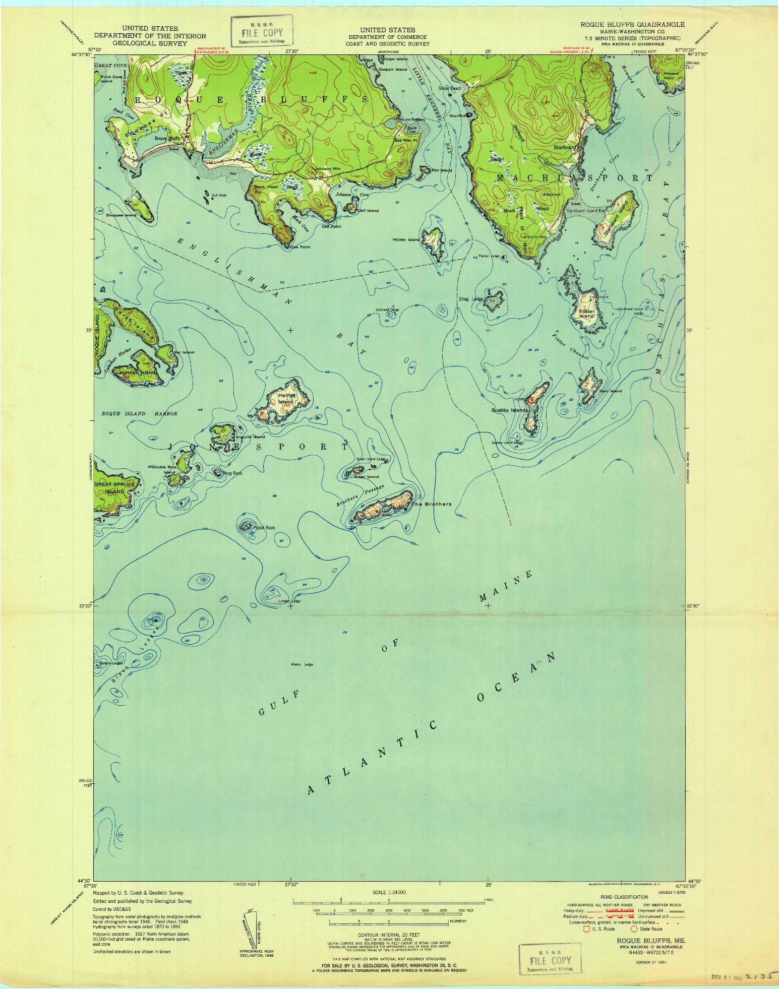 USGS 1:24000-SCALE QUADRANGLE FOR ROQUE BLUFFS, ME 1951