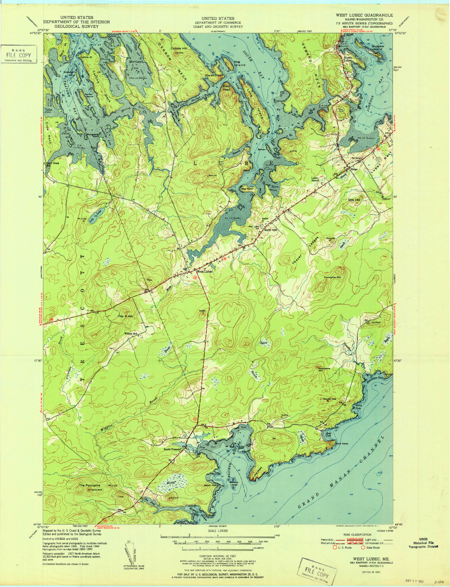 USGS 1:24000-SCALE QUADRANGLE FOR WEST LUBEC, ME 1951