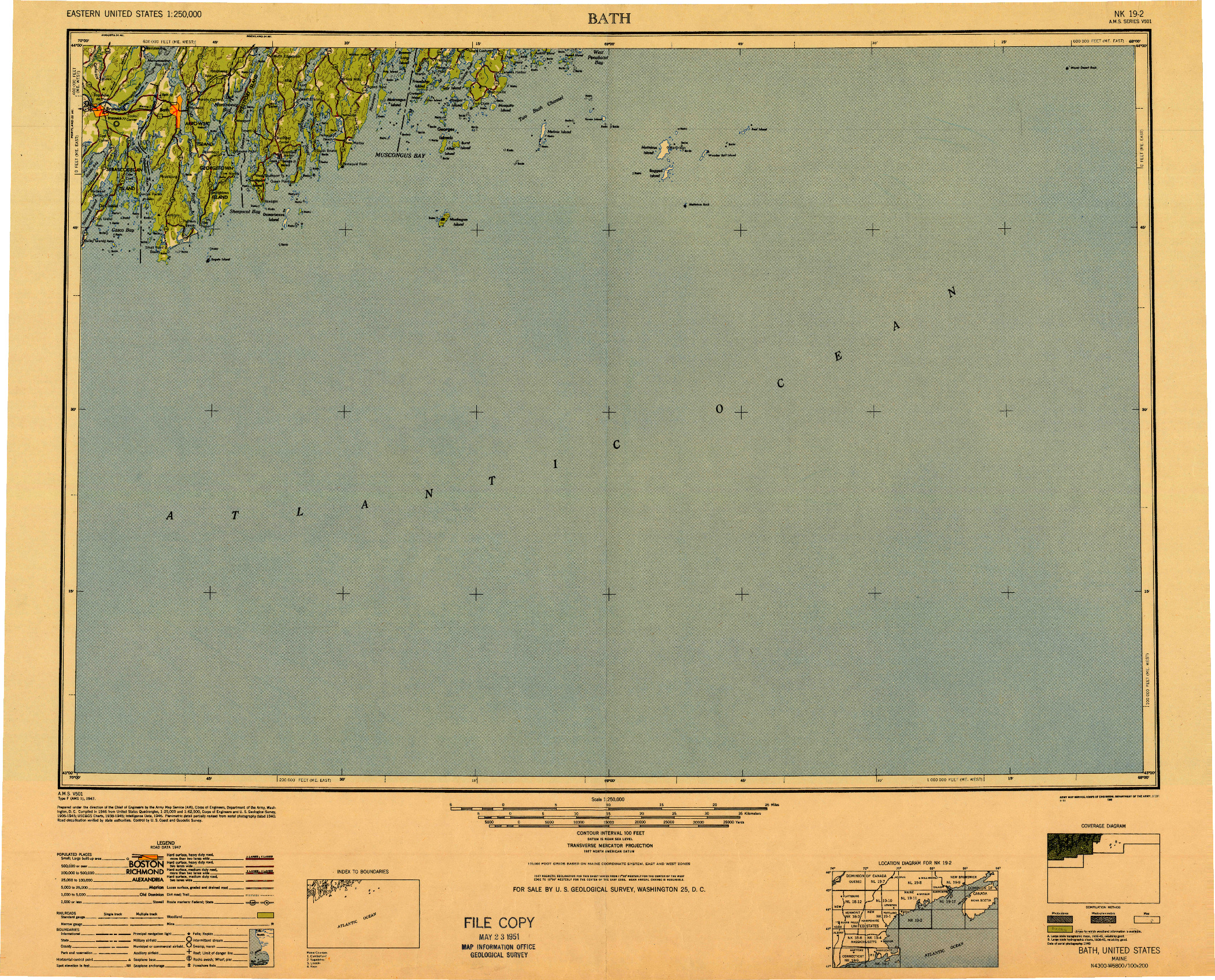 USGS 1:250000-SCALE QUADRANGLE FOR BATH, ME 1948