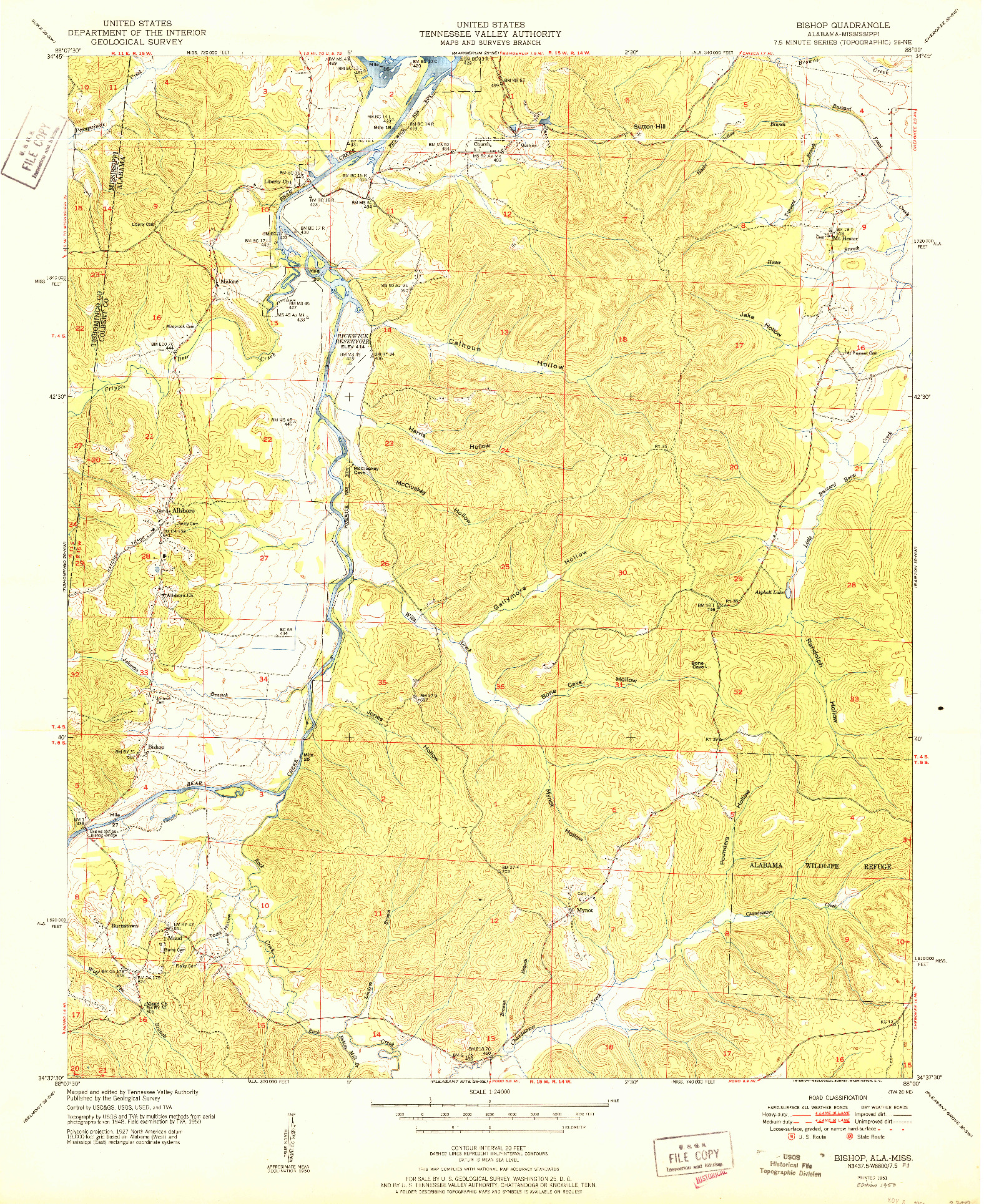 USGS 1:24000-SCALE QUADRANGLE FOR BISHOP, AL 1951