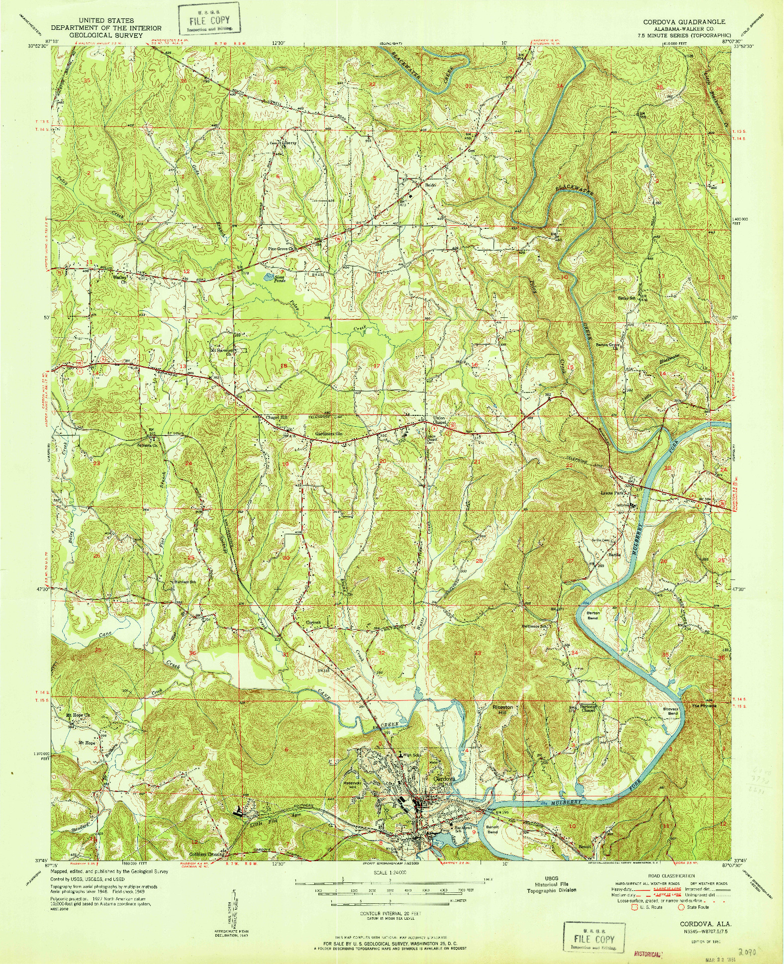 USGS 1:24000-SCALE QUADRANGLE FOR CORDOVA, AL 1951